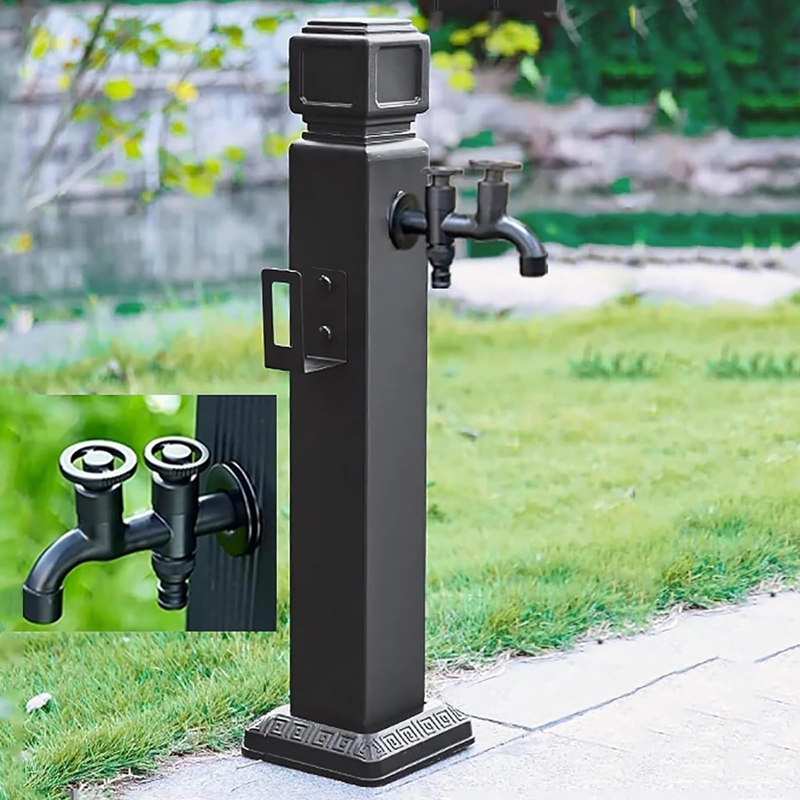 BHGFYXBS Stainless Steel Garden Water Column, 37.4In Vertical Hose Extender For Lawn Care, Outdoor Watering Tool, Black Water Dispenser Hydrant,Black D-95CM/37.4IN