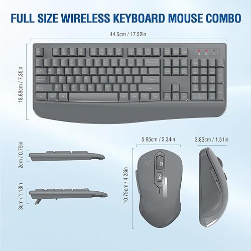 Miniatura 2 de Combo de teclado y mouse inalámbricos, tamaño completo de 2.4 GHz, cómodo reposamanos y mouse inalámbrico óptico para Windows, Mac OS PCcomputadoras