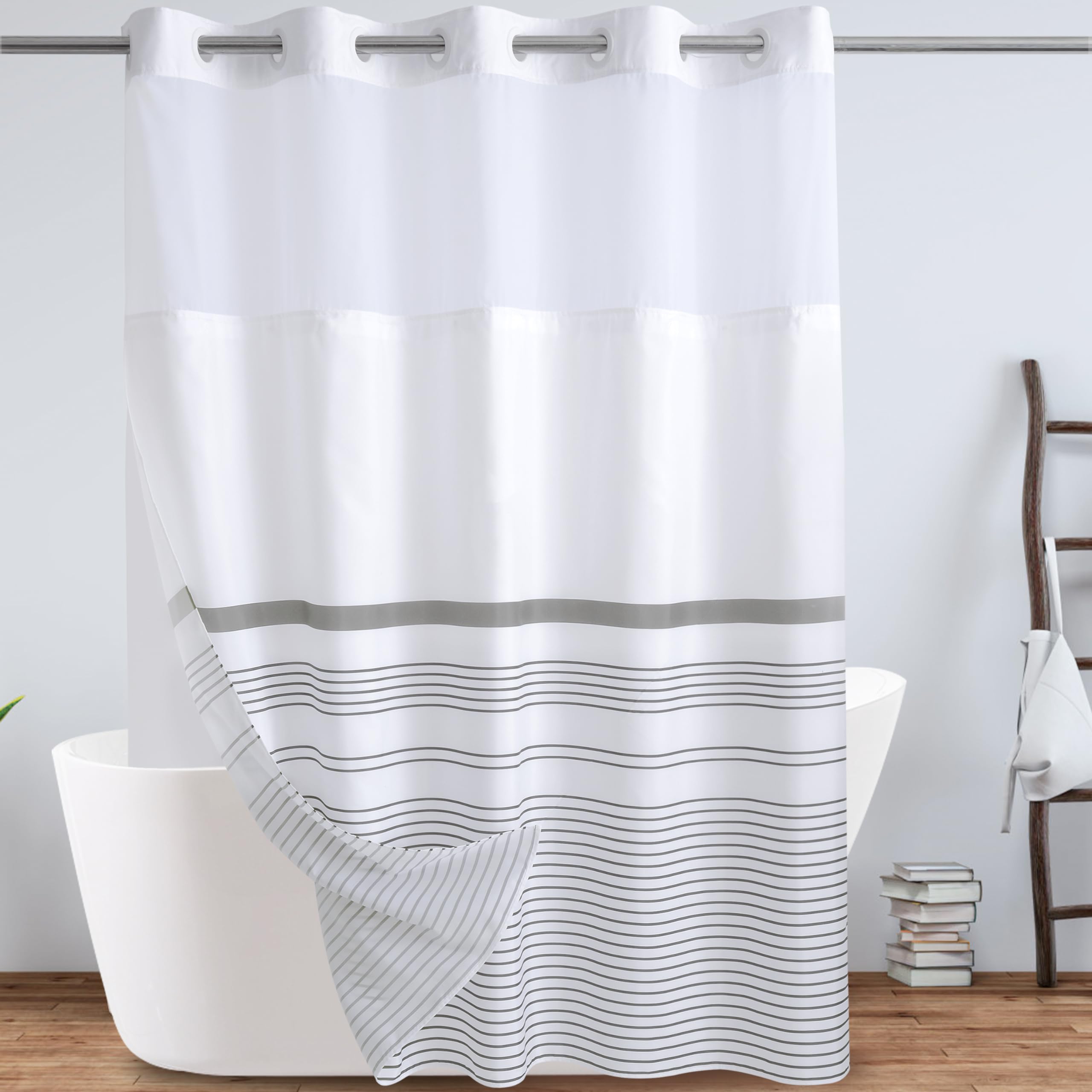 Amazon.com: KONZENT Grey and White Boho Shower Curtain Grey Striped ...
