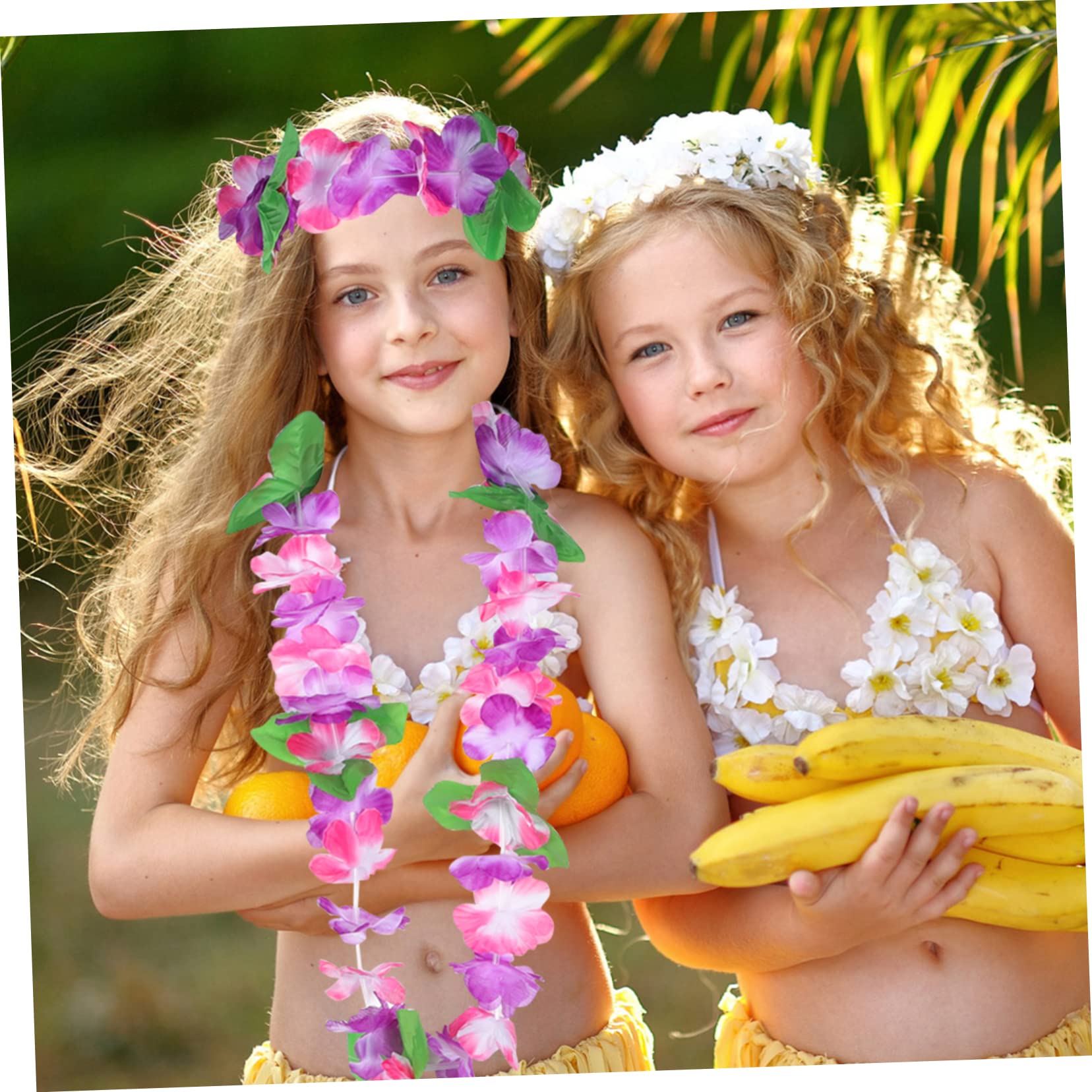 Set Hawaiano FOMIYES – Guirnalda, Diadema Y Pulseras Verdes De Tela Para Fiestas Luau, Playa Y Carnaval