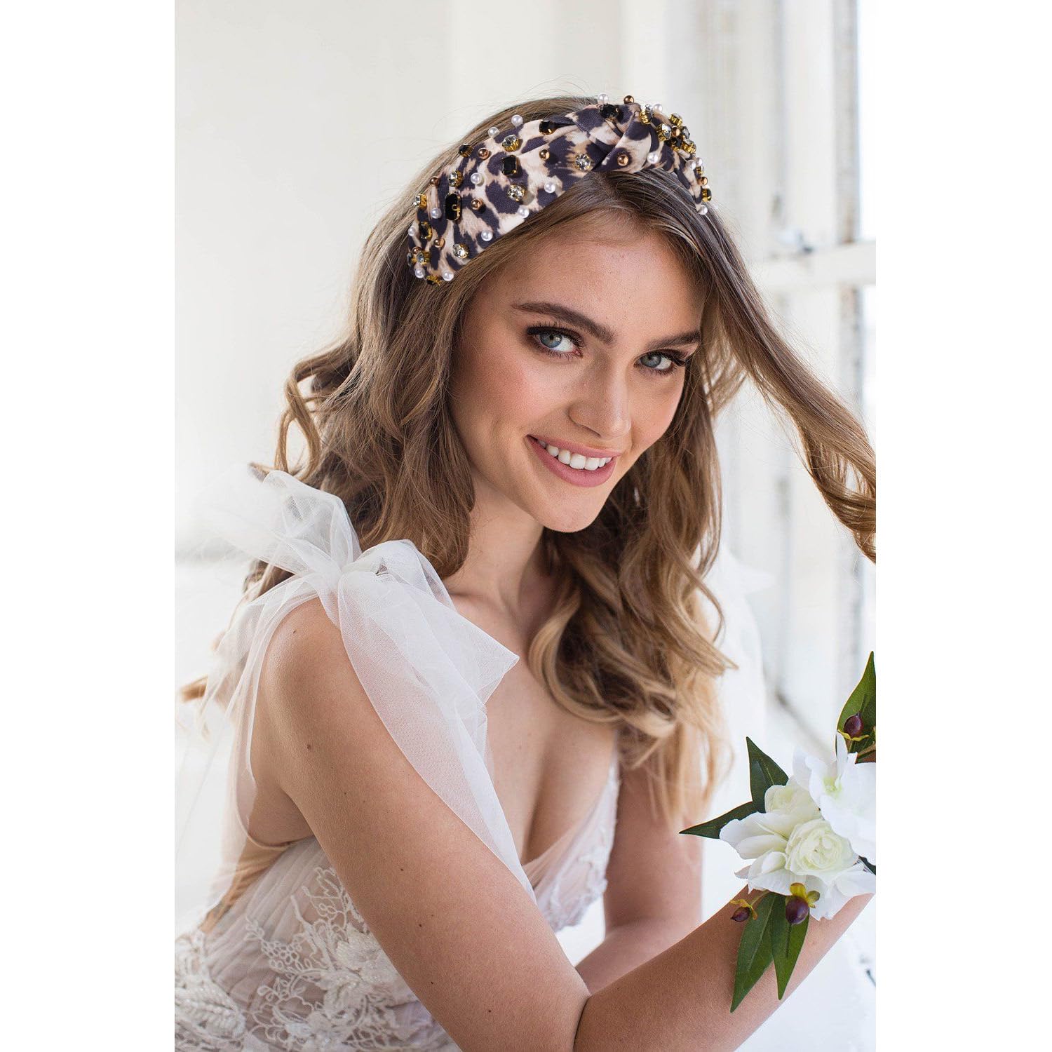 Amazon.com : NVENF Leopard Headband for Women Rhinestone  display picture 2