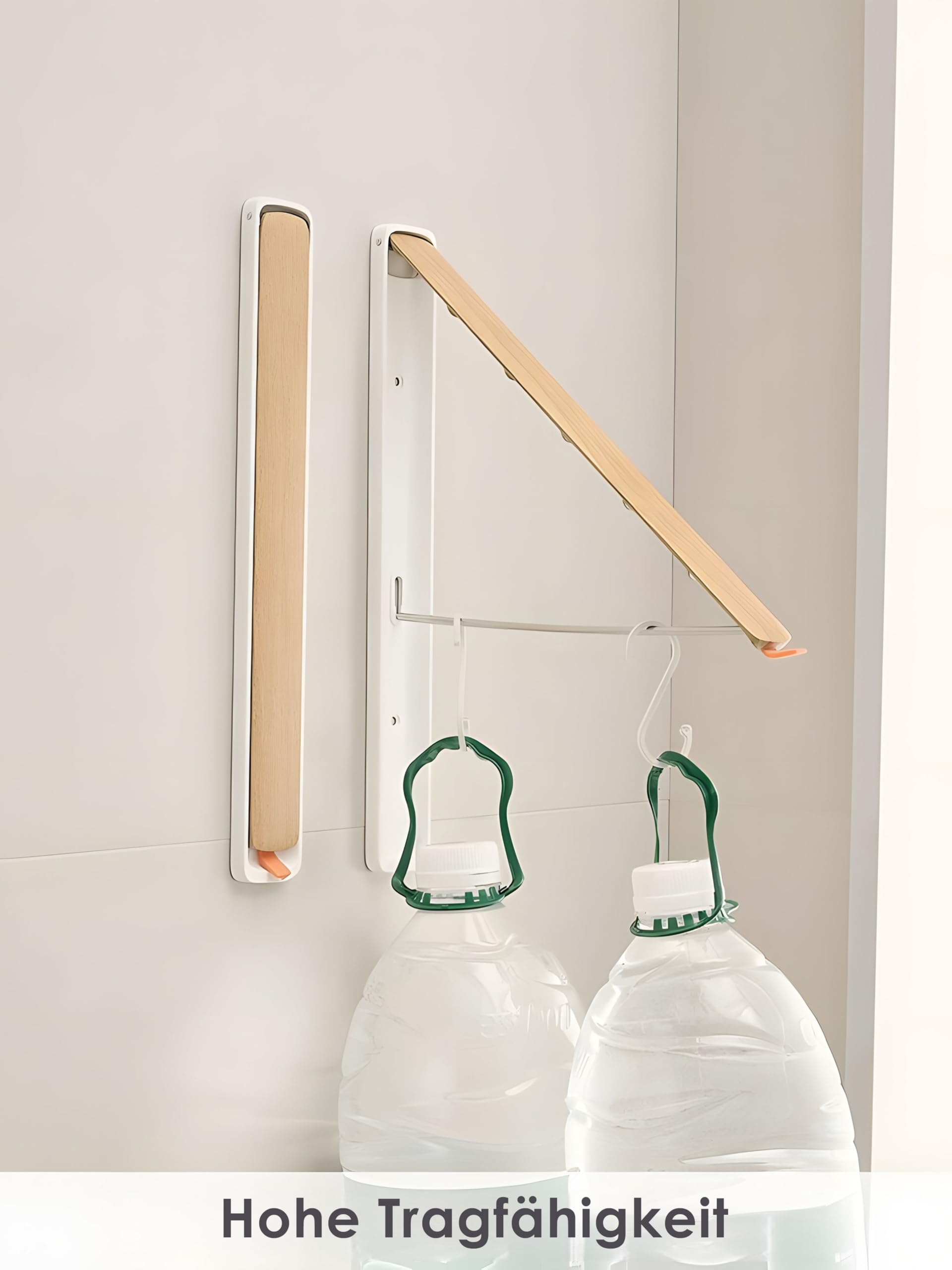 Klappbare Kleiderstange Wandmontage Aluminium – Ausziehbare Garderobe Kleiderhaken, Platzsparend, Modernes Design in Walnuss-Optik oder Buche-Optik (Weiß)