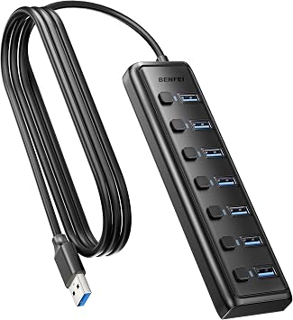 BENFEI USB 3.0 Hub 7-Port, Ultra-Slim Portable USB Splitter with 3.3ft Cable - Compatible with MacBook Pro/Air,Mac Pro, Mac Mini, iMac, Surface Pro, XPS, PC, Flash Drive, Mobile HDD No Charging Port