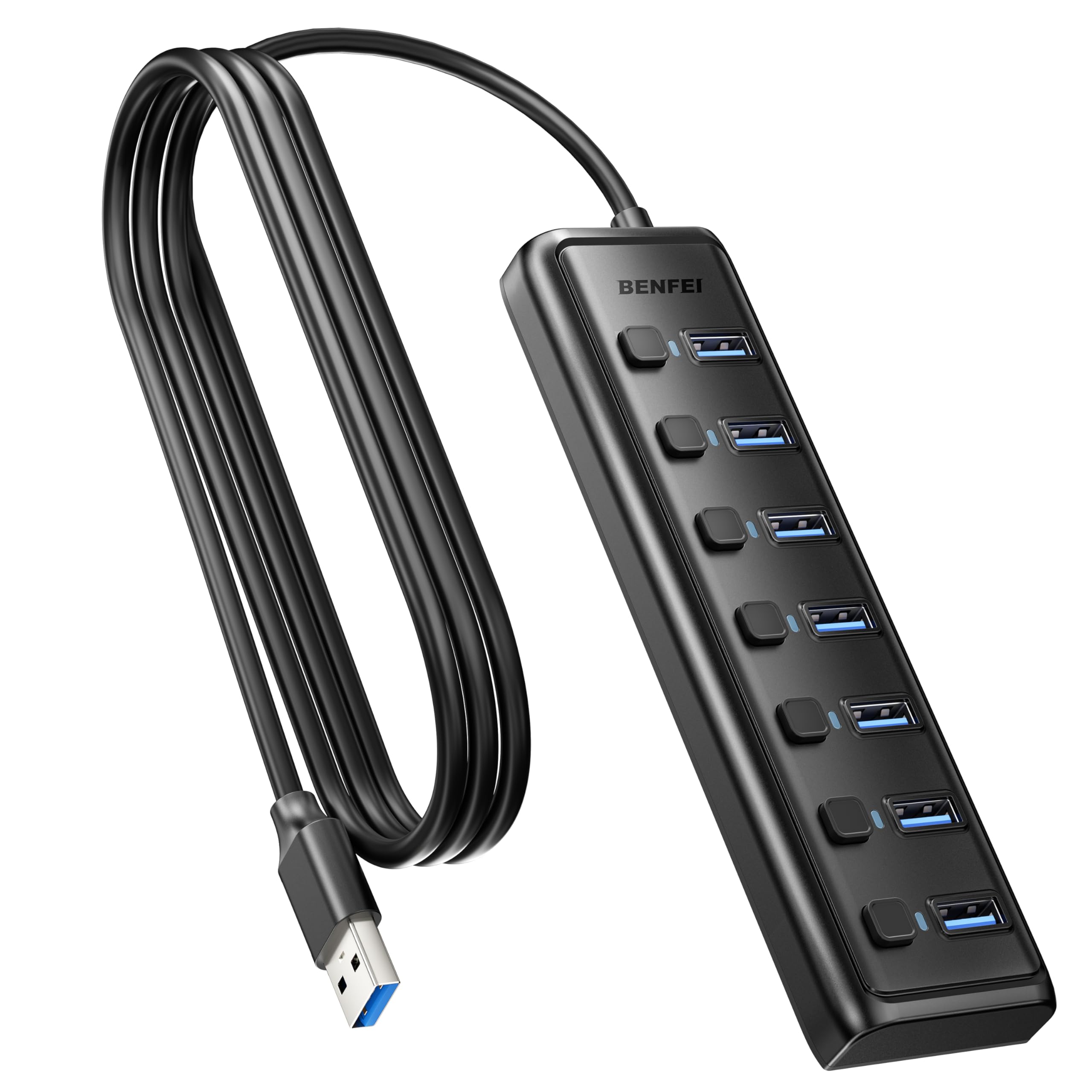 BENFEI USB 3.0 Hub 7-Port, Ultra-Slim Portable USB Splitter with 3.3ft Cable - Compatible with MacBook Pro/Air,Mac Pro, Mac Mini, iMac, Surface Pro, XPS, PC, Flash Drive, Mobile HDD (No Charging Port)