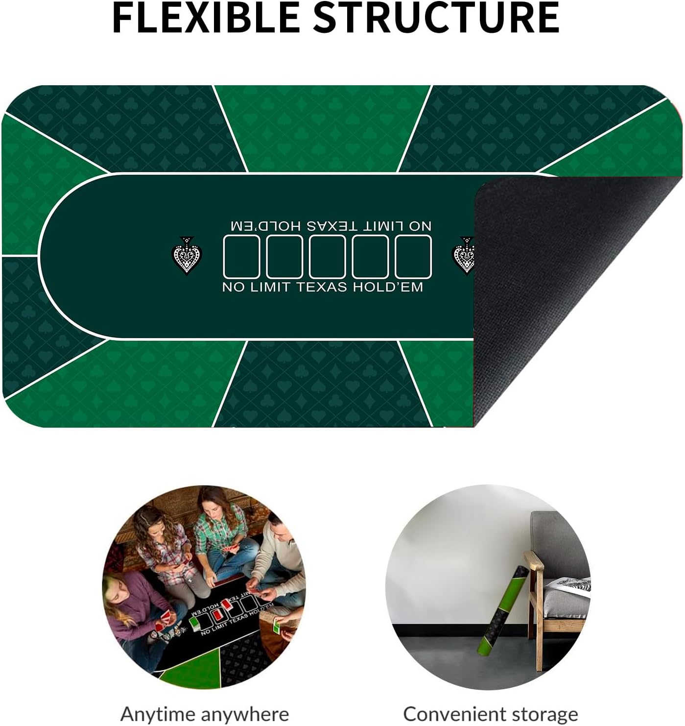 Waterproof Poker Mat with 4 Coasters, 47x24 Non-Slip Casino Game Mat for Texas Holdem, Foldable Card Table Topper Portable Poker Table Cover for Home Game Nights & Professional Tournaments