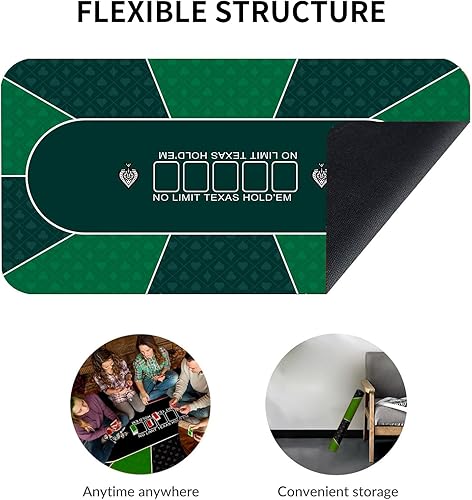 Miniatura 3 de Tapete de póquer de 47 x 24 pulgadas para mesa, superficie lisa repelente al agua, parte inferior de goma antideslizante, tapete de póquer plegable