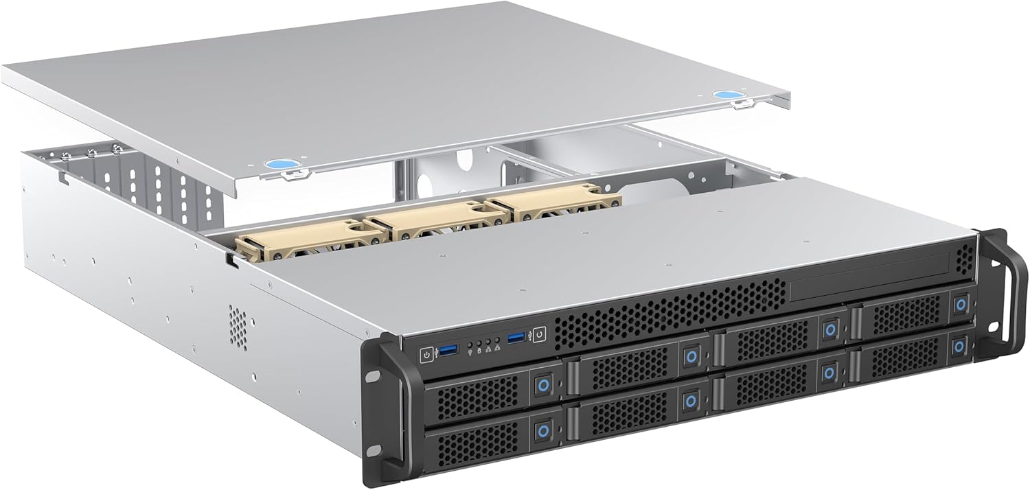 Rosewill 2U Rackmount Server Chassis | Supports up to 8 3.5" 12Gbps Hot Swap SATA/SAS | E-ATX Compatible | 2U/CRPS PSU | 3 x 8038 PWM Fan | USB 3.2 Type-C | RSV-H208