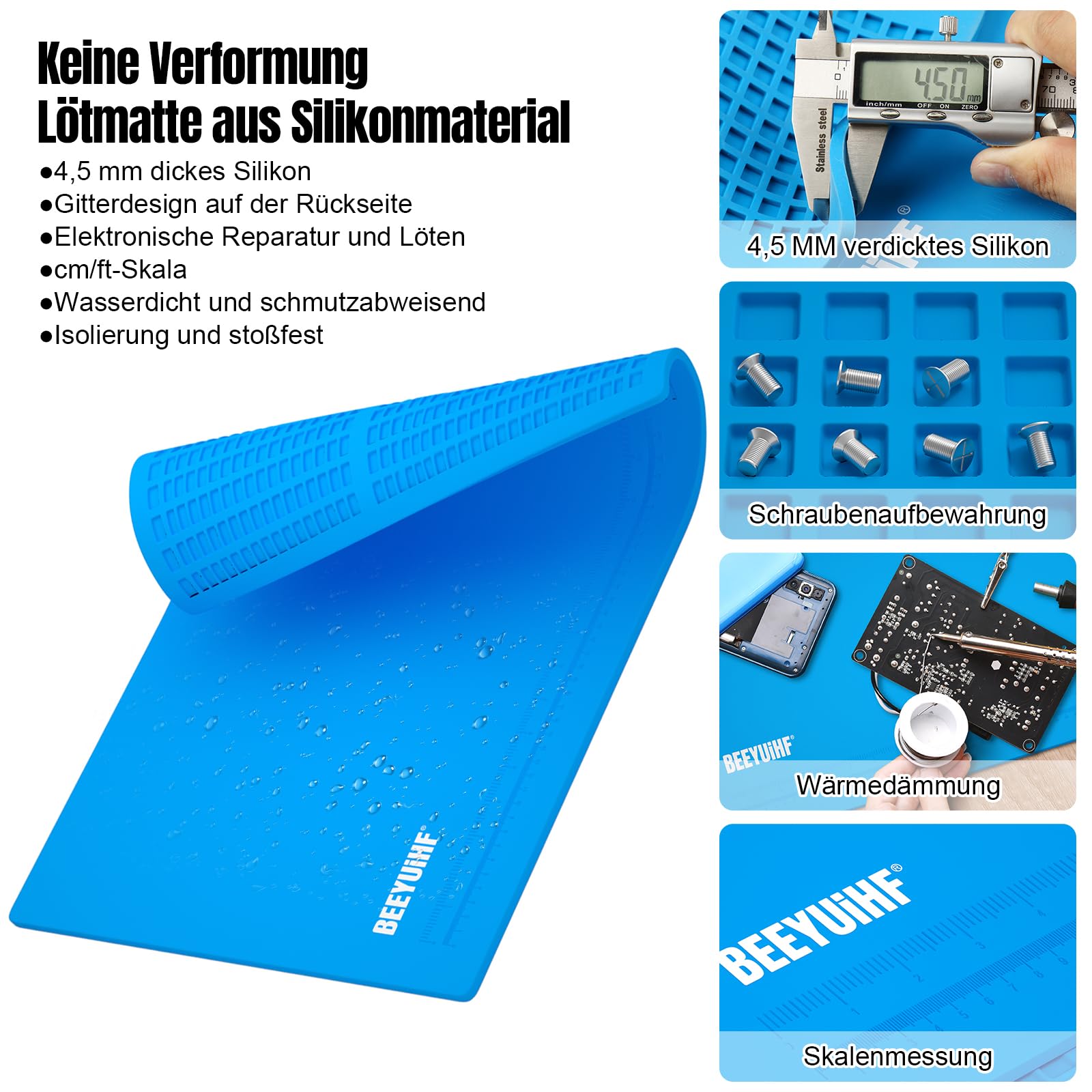 500℃ Reparatur- und Lötmatte Silikon, 4.5mm Ultradicke Silikon Arbeitsmatte, Soldering Mat Antistatisch für Lötpistolen, Heißpistolen - Elektronikreparaturen - Silikon-Lötmatte (50x35cm)