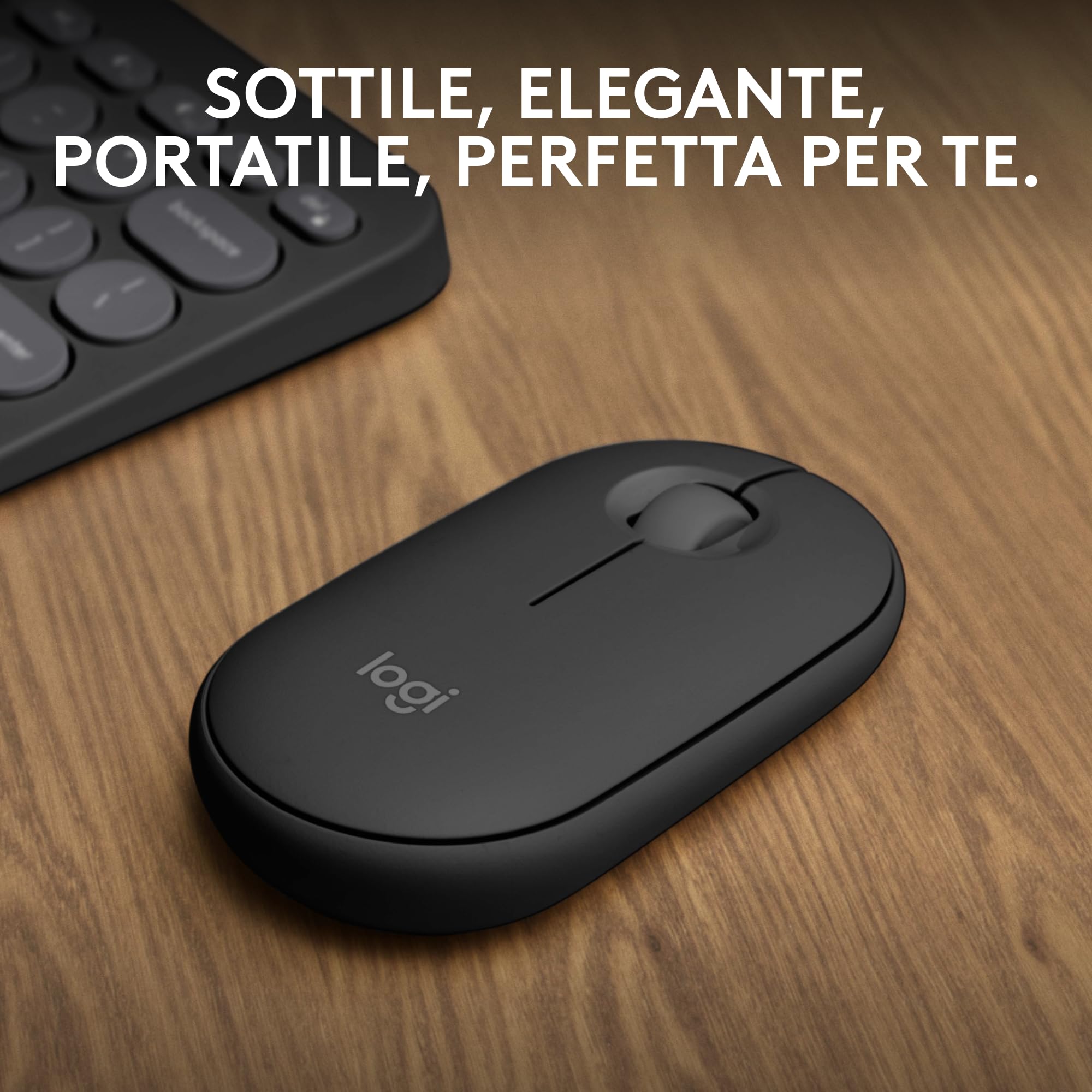 Logitech Pebble Keys 2 K380s, tastiera Bluetooth multidispositivo & Pebble Mouse 2 M350s wireless Bluetooth sottile, portatile, leggero, personalizzabile