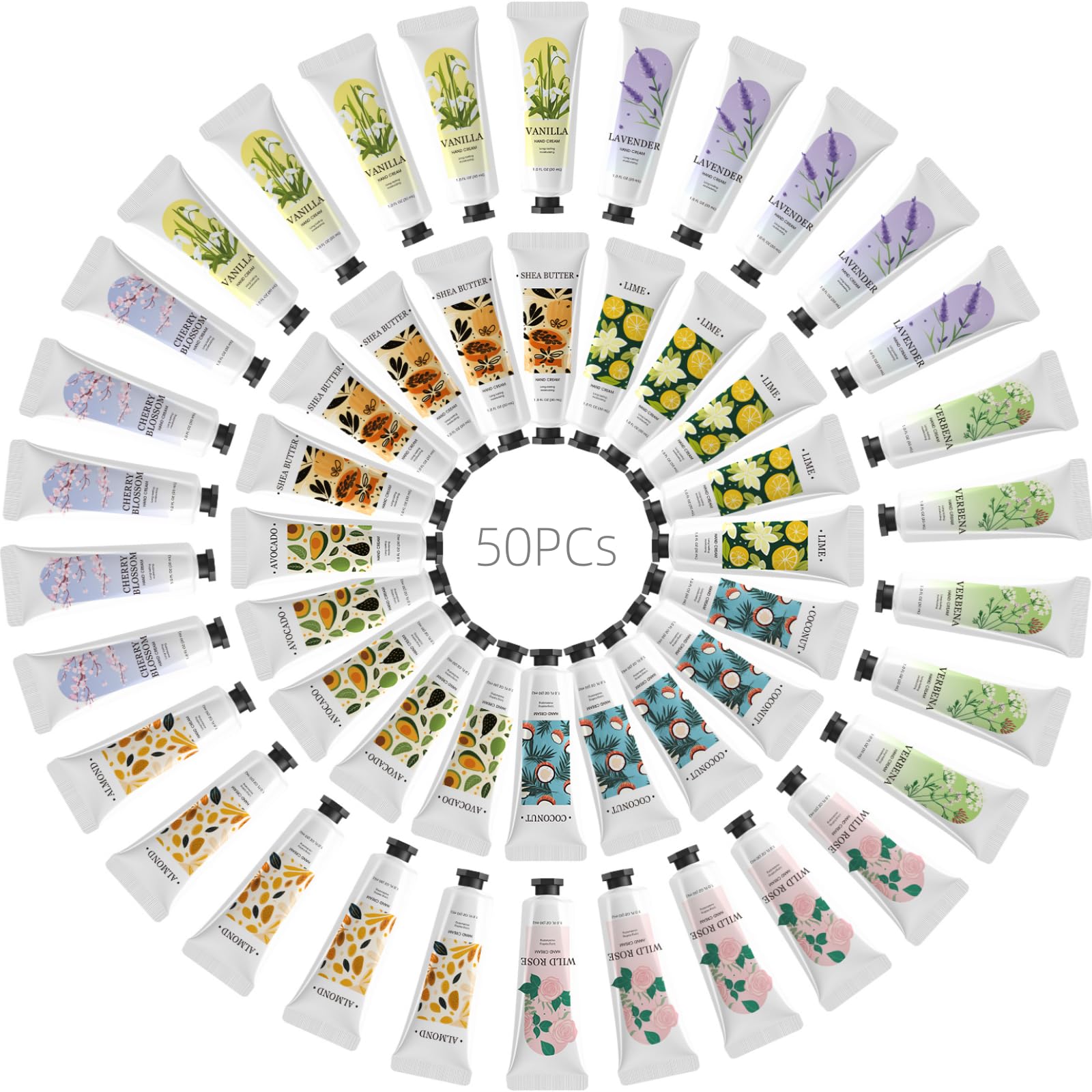 BODY & EARTH Mini Hand Lotion 50PC Lotion Bulk Small Gifts 50 pack lavender, vanilla, verbena, cherry blossom, wild rose, shea butter, coconut, lime, avocado, almond 50