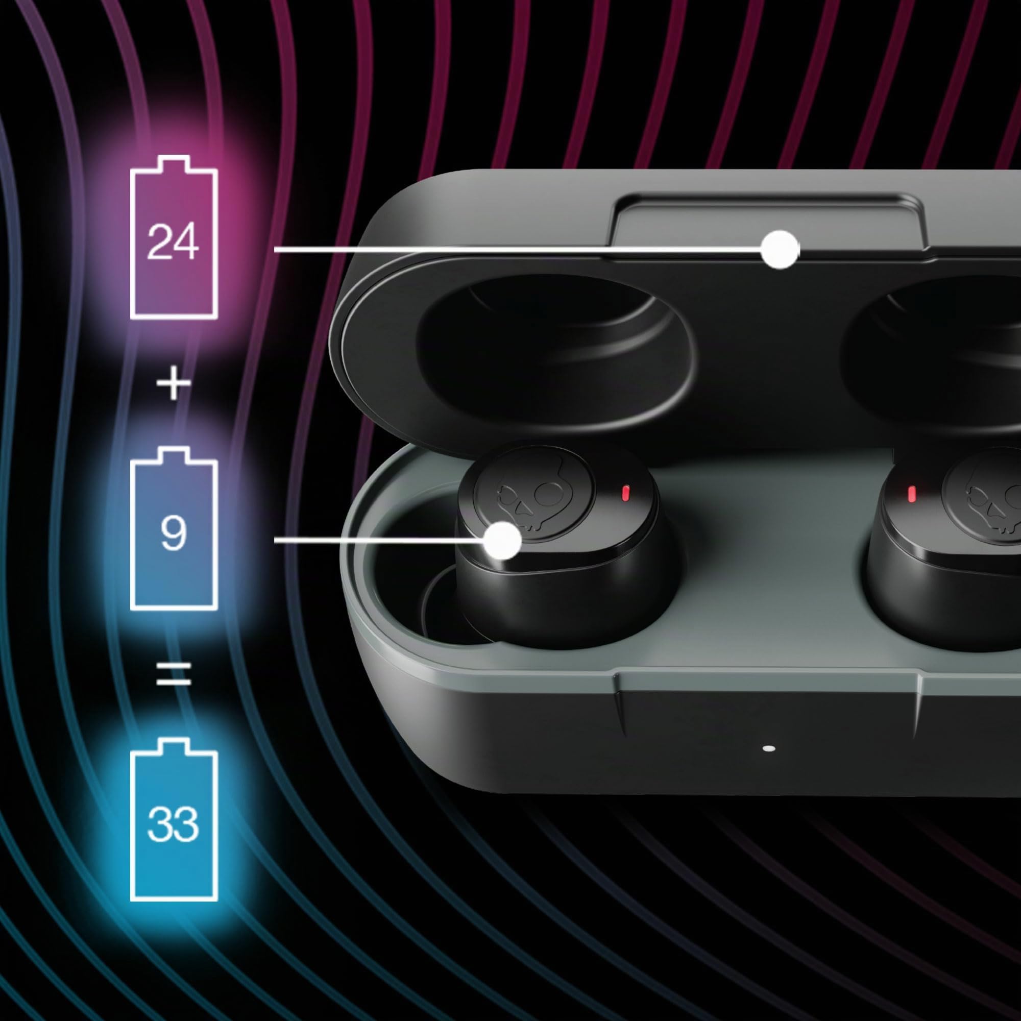Skullcandy Jib True 2 Écouteurs Intra-Auriculaires sans Fil, Autonomie 32 h, Microphone, Compatibles iPhone + Android + Appareils Bluetooth - Noir