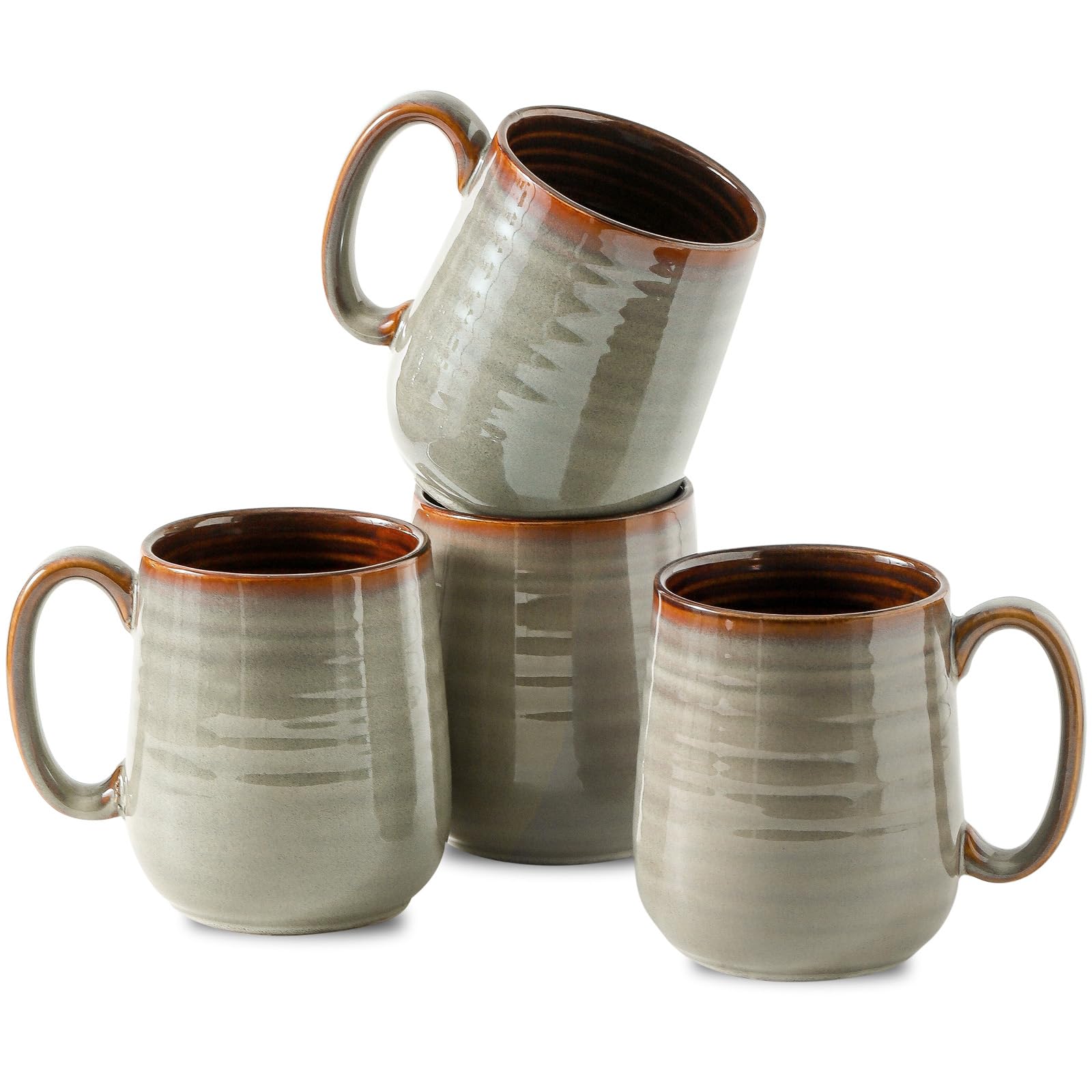 Hasense Set di 4 tazze da caffè in ceramica, 425 ml, tazze da caffè in porcellana, per tè, latte, cioccolata calda, tazze da caffè grandi, adatte al microonde e alla lavastoviglie, colore: grigio