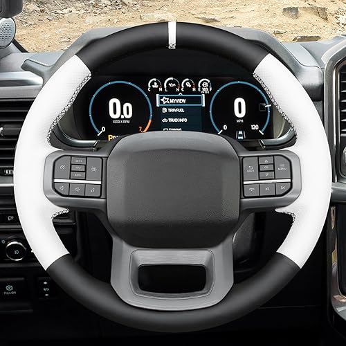 Miniatura 130 de MEWANT Hand Stitched Car Steering Wheel Wrap Cover for Ford F-150 2021-2023 / F-150 Lightning 2022-2023 Steering Wheel Accessories