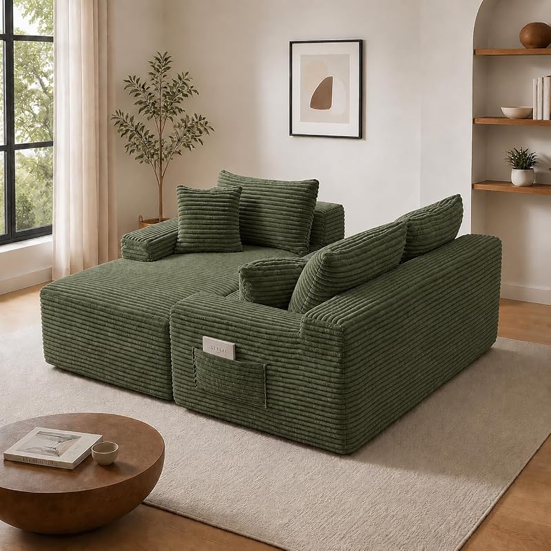 96.1" L-Shaped Modular Cloud Sofa Sectional Sofa Boneless （Right，Green） image 7