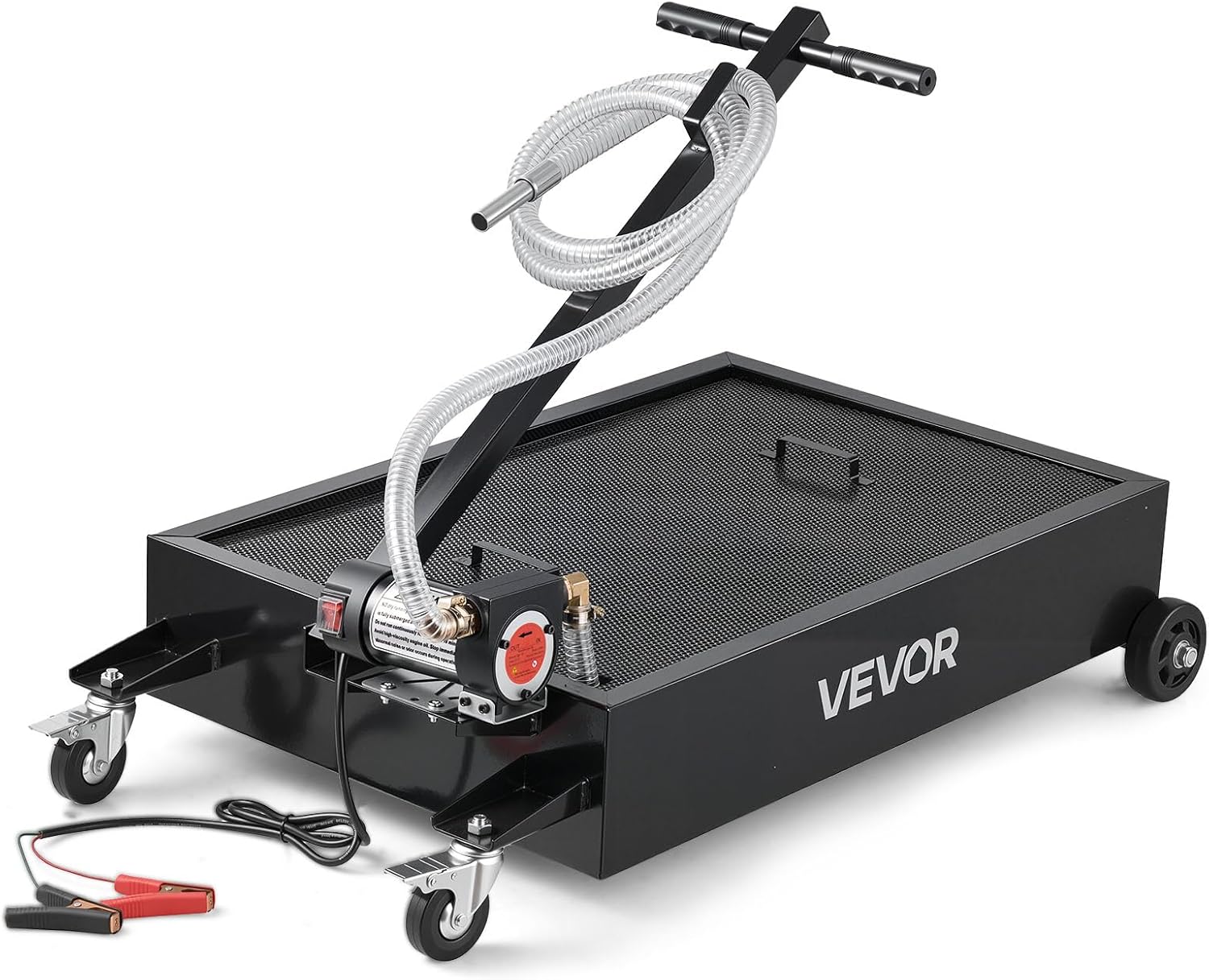 VEVOR Low Profile Oil Drain Pan, 15 Gallon Capacity, Rolling Oil Drain Pan with Electric Pump & 7.2 ft Hose, Leak-Proof & Corrosion-Resistant, Fit for Cars, SUVs, Trucks, Motorcycles, ATVs, Metal