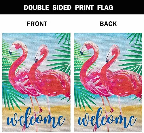 Miniatura 2 de AOYEGO Banderas de casa de flamenco con acentos de temporada, 28 x 40 pulgadas, arpillera de doble cara, acuarela, dos flamencos en la playa,