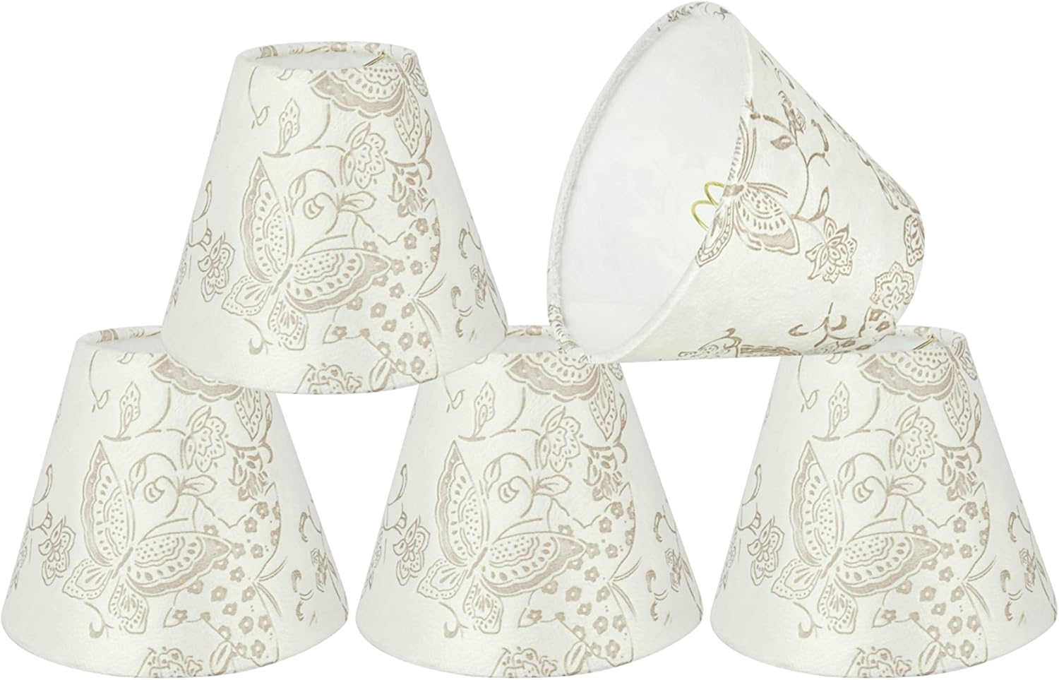 Aspen Creative 32124-5 Small Hardback Empire Shape Chandelier Clip-On Lamp Shade Set (5 Pack), Transitional Design in Off White, 6" Bottom Width (3" x 6" x 5")