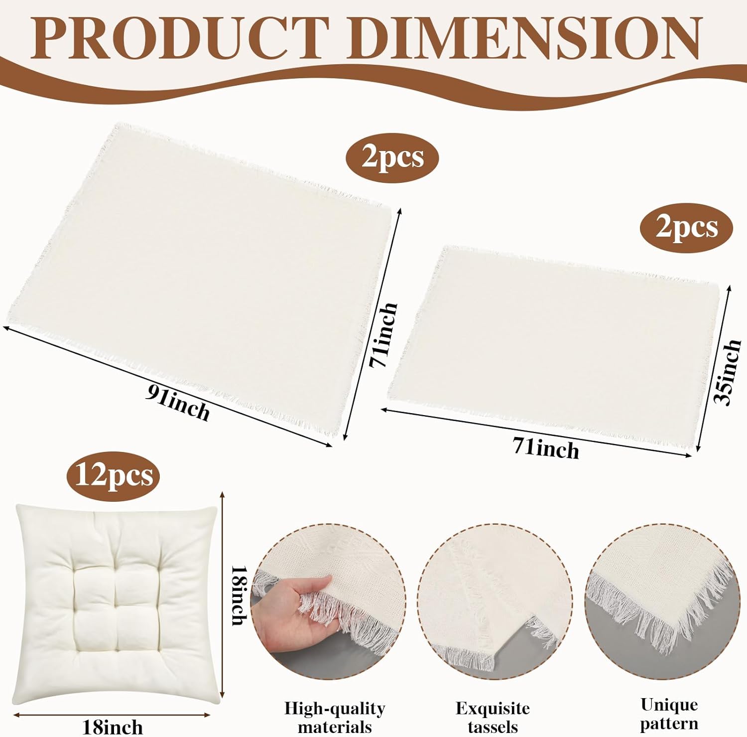 Novabright 20 Pcs Picnic Kit Folding Picnic Table 59'' x 20.5'' Large Outdoor Boho Blanket 91'' x 71'' Beige Table Runner 6 Floor Pillows Cushions Woven Cotton Oversize Washable for Camp Wedding