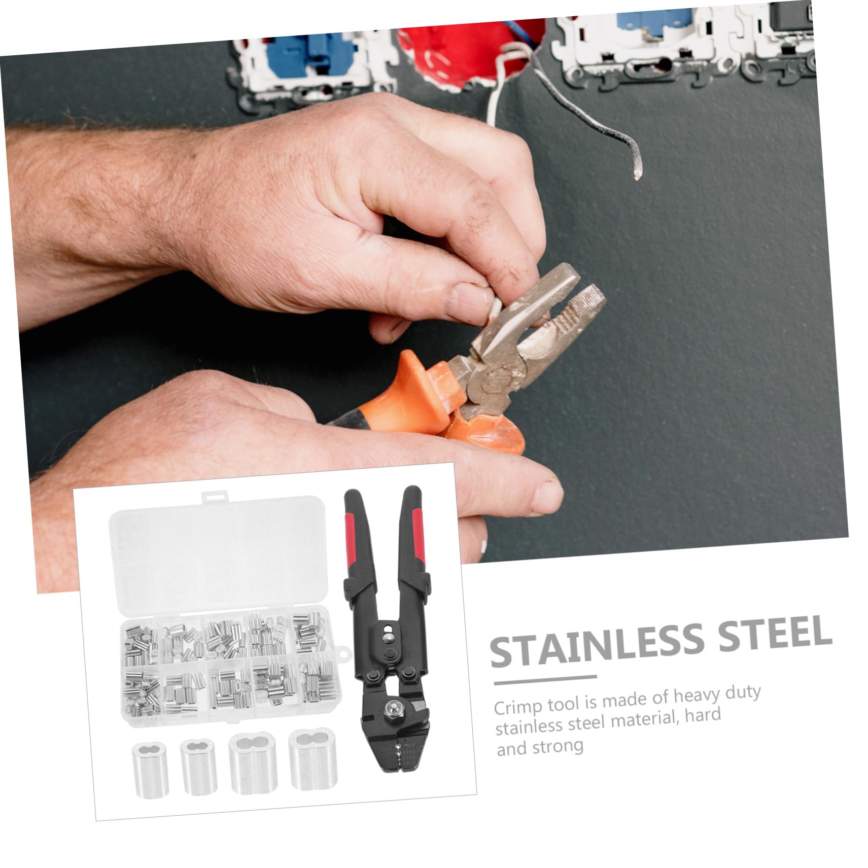 Pinza Crimpatrice Cavi in Acciaio Inox con Morsetti Doppi in Alluminio Manico Antiscivolo e Meccanismo Autobloccante per Crimpare Funi Metalliche e Catene da Pesca Professionale