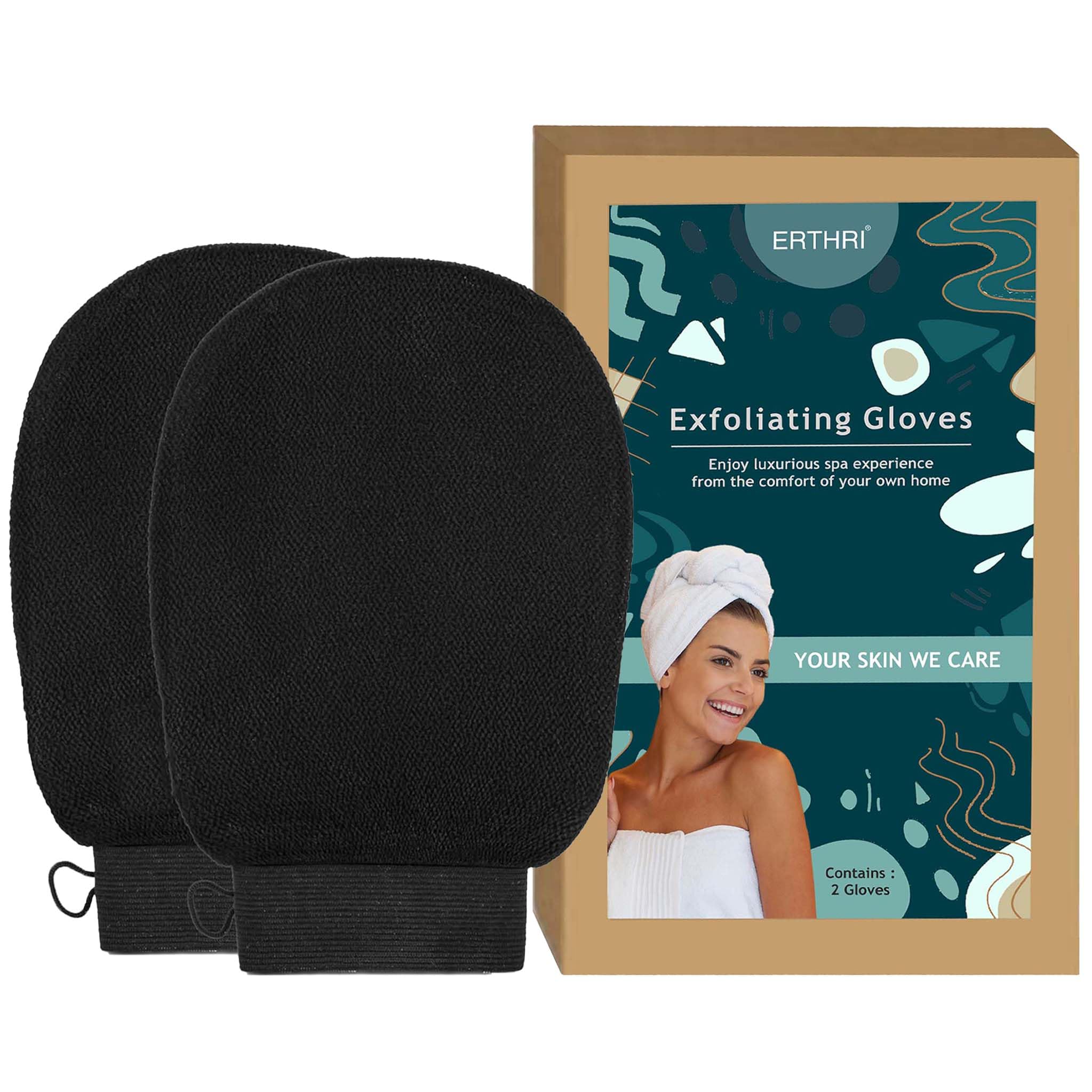 Body Exfoliating Glove | Pure Viscose Fibre Body Exfoliator Glove | Double-layered Exfoliating Gloves For Dead Skin | Bathing gloves Tan Removal For Face And Body (Black) (Pack of 2)-picture-30