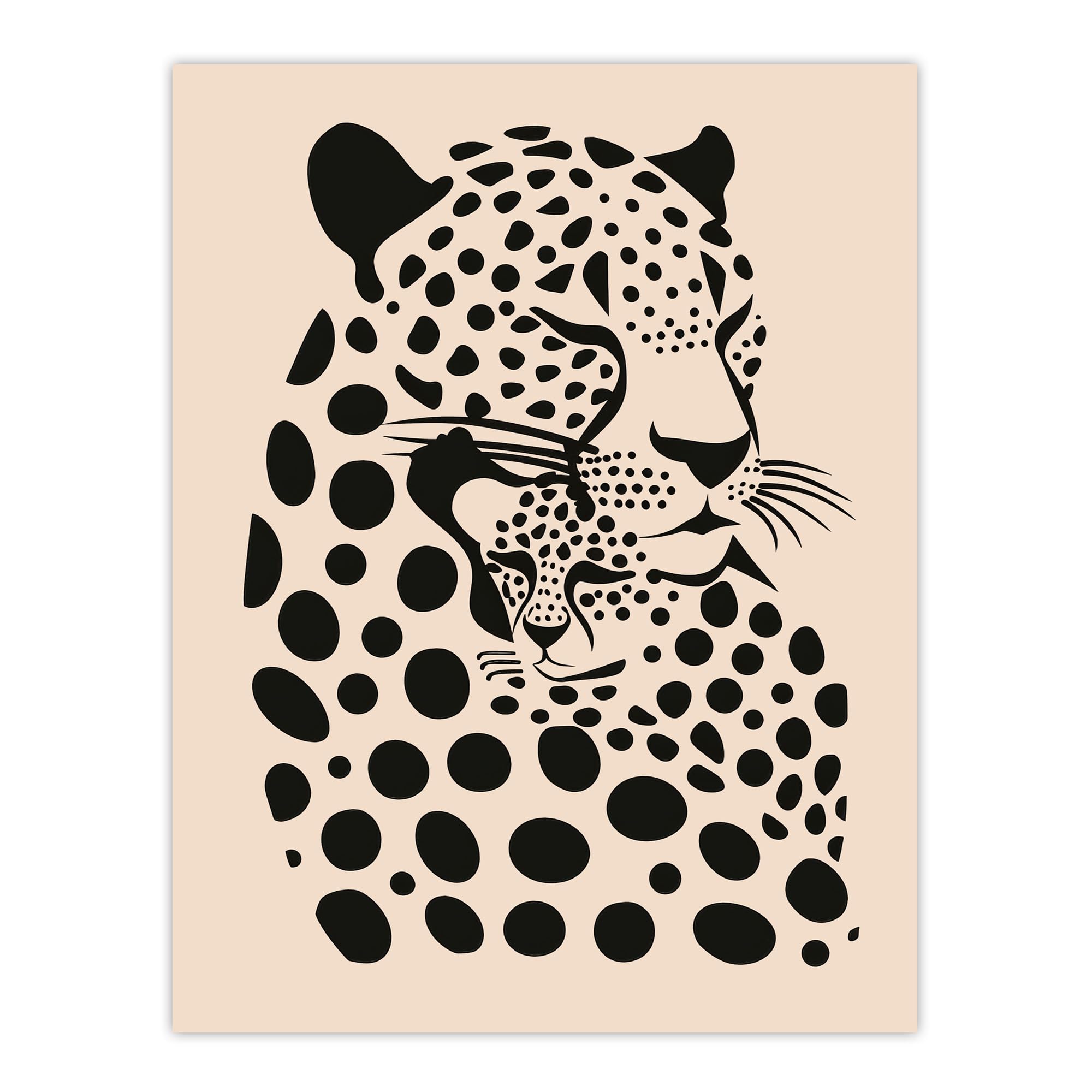 Artery8 Leopard Mother Pup Baby Black Tan Graphic Design Living Room Extra Large XL Wall Art Poster Print