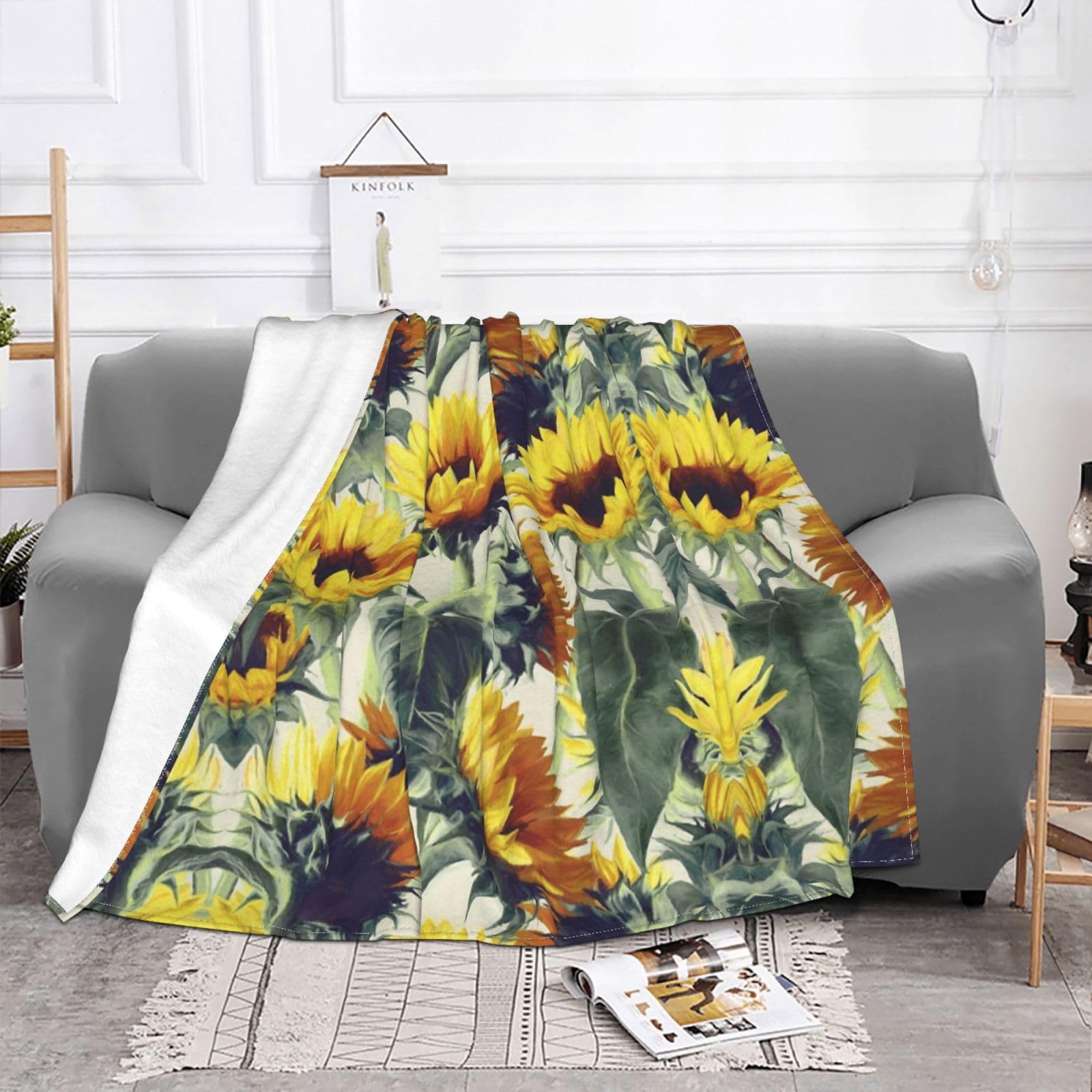 Couverture polaire chaude et pelucheuse lit canapé plaid tournesol toutes saisons