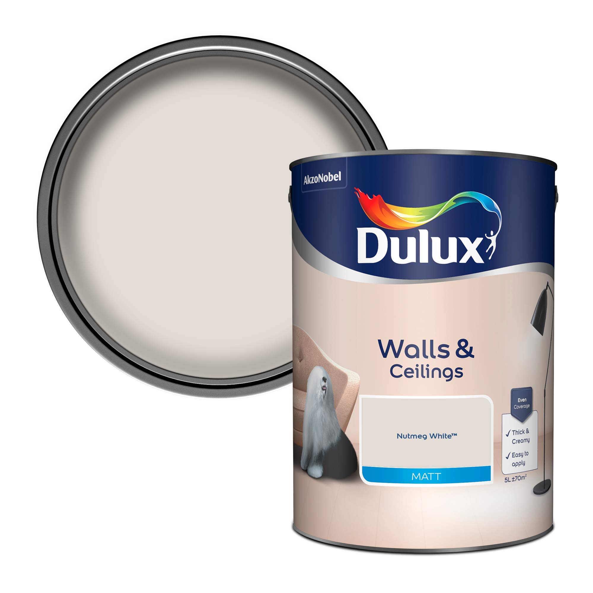 Dulux Walls & Ceilings Matt Emulsion Paint - Nutmeg White - 5L