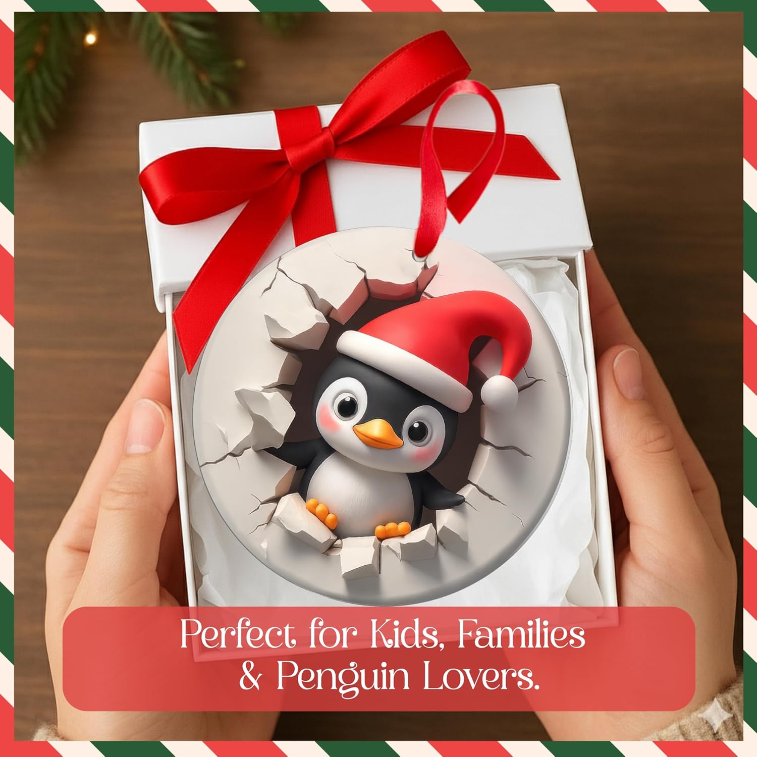 Penguin Ornament 2D – Penguin Christmas Ornaments, Penguin Ornaments for Christmas Tree, Funny Penguins Decorations for Tree, Cute, Animal Gifts for Women, Men, Couple, Wife, Husband, Animal Ornament - Image 3