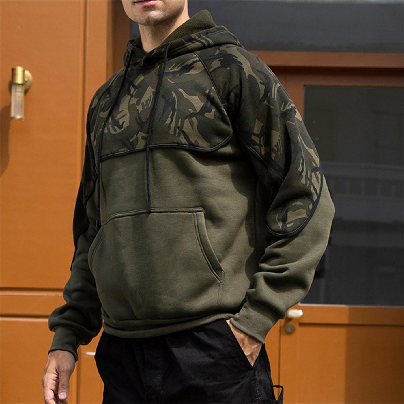 Men's Color Block Hoodie with Pocket Long Sleeve Pullover Fleece Casual Sweatshirt