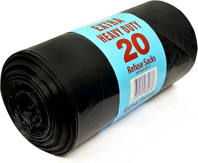 Homewise 20 Bin Bags Extra Heavy Duty 100L Bin Bag Refuse Sacks Pack Of 20 Eco Friendly Black Bags For Rubbish Home Offices Garden Thick Extra Strong Bin Liners Made from Recycled Material