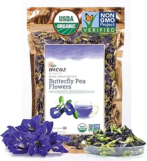 INCAS 100% USDA Organic Butterfly Pea Flower 4.41 oz (375+ Cups) DIRECT FROM SOURCE Thailand Non GMO Verified Dried Caffei...