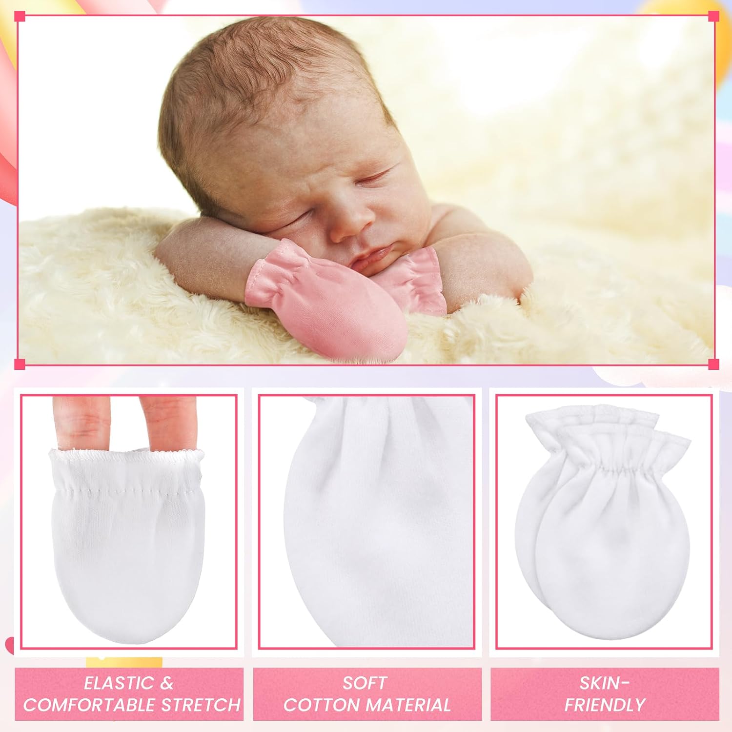 Vabean 24 Pairs Preemie Baby Mittens No Scratch Cotton Gloves 0-6 Months Premature Baby Mittens for Boys Girls Newborn