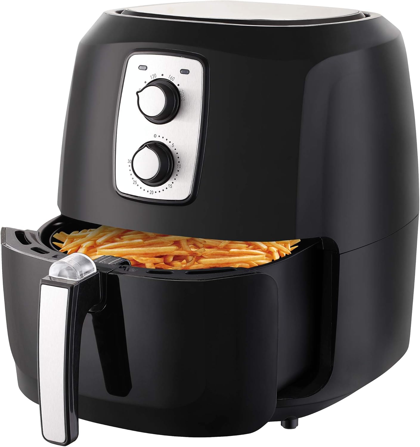 Emerald Air Fryer with basket pulled out showing fries