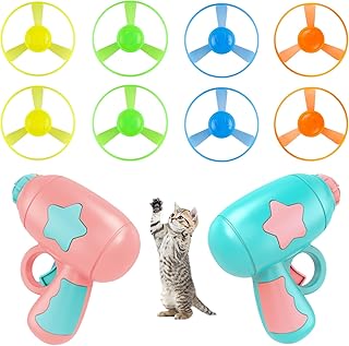 Cat Toys Interactive Cat Toy Cat Spring Toy Flying Disc Launcher for Cat 10pcs/Set, Cute Colorful Interactive Cats Chasing Saucer Shooter Toy for Indoor Outdoor Training