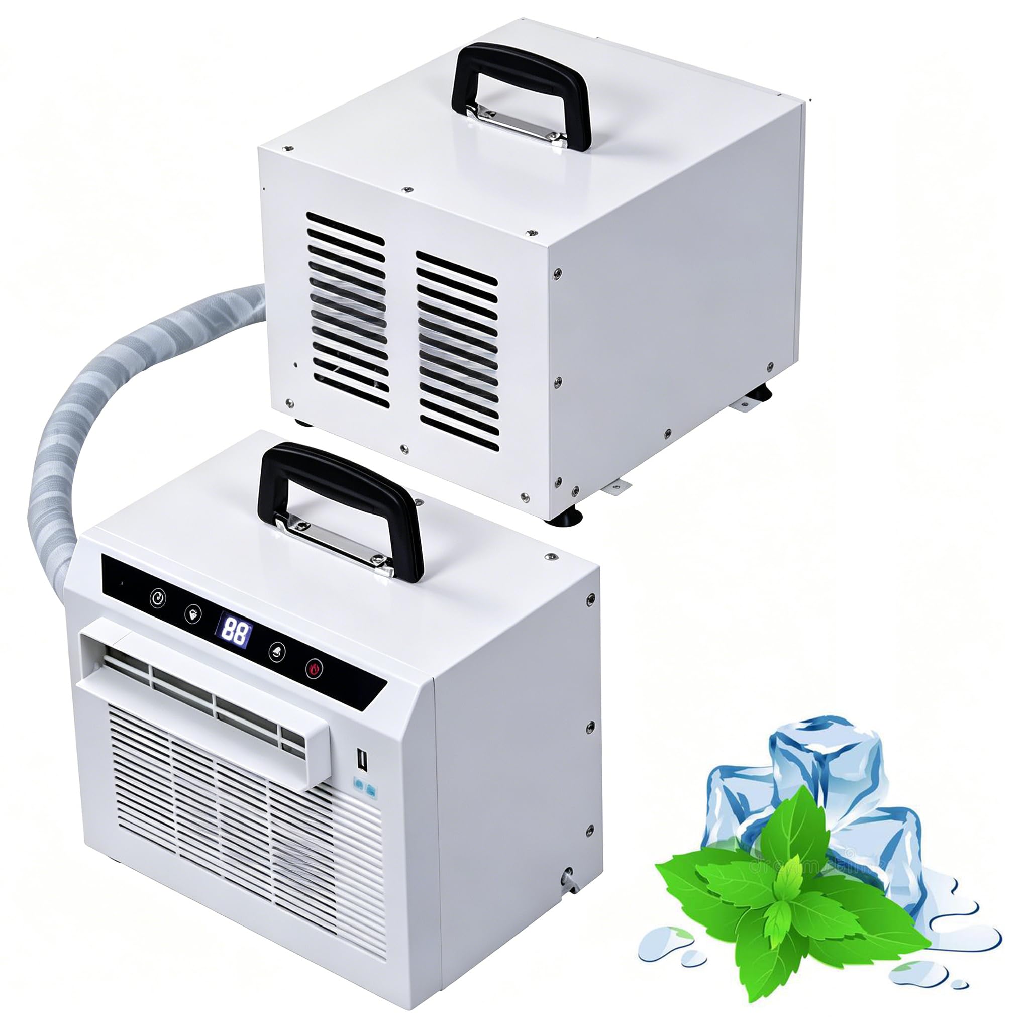 Przenośna klimatyzacja,Przenośny klimatyzator typu split o mocy 3000 Btu, 4 w 1, z pilotem, 12-godzinnym timerem, przepływem powietrza 130 m³/h, nie wymaga instalacji, do namiotu, kampera, d