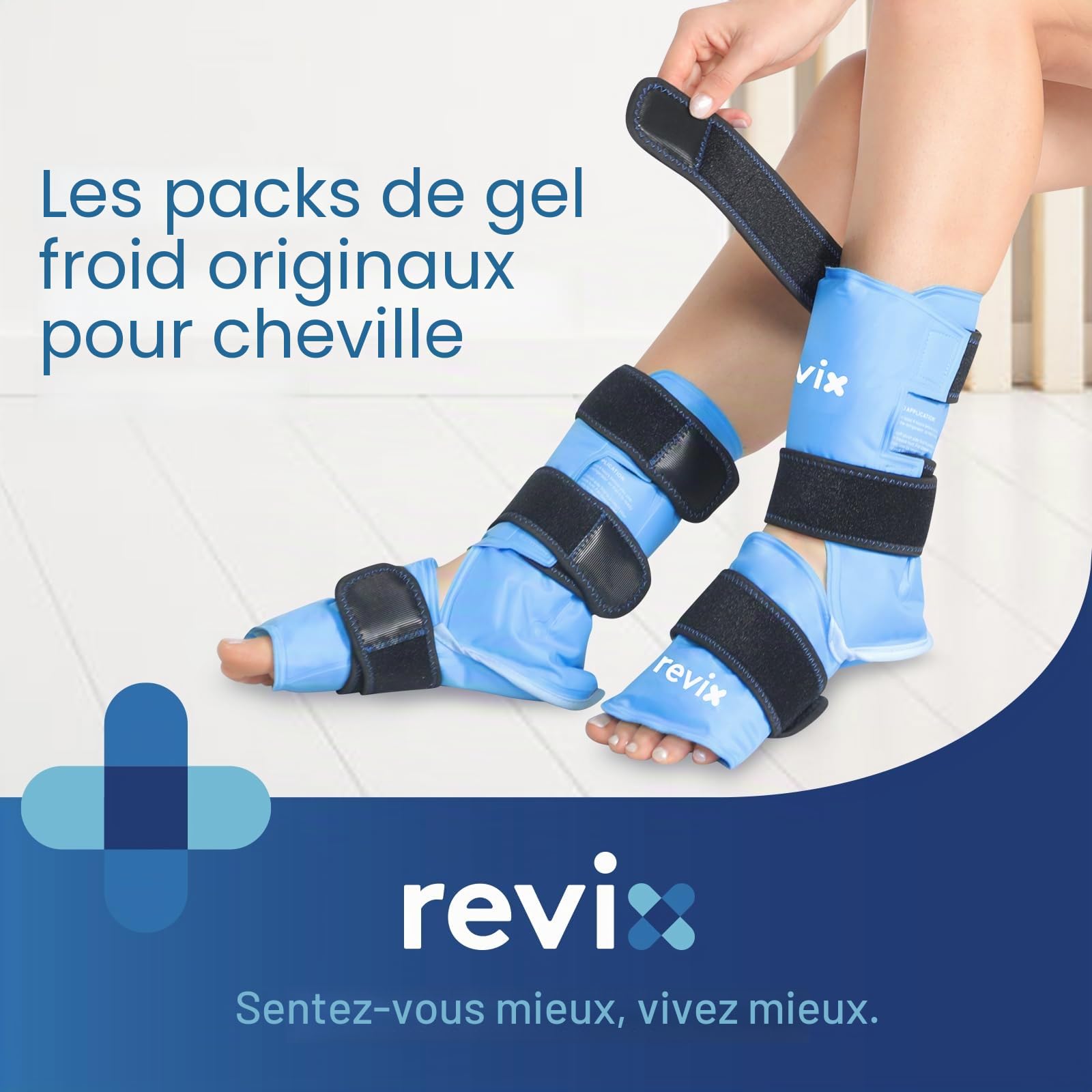 REVIX Poche glace cheville pied, gel flexible réutilisable, Bleu