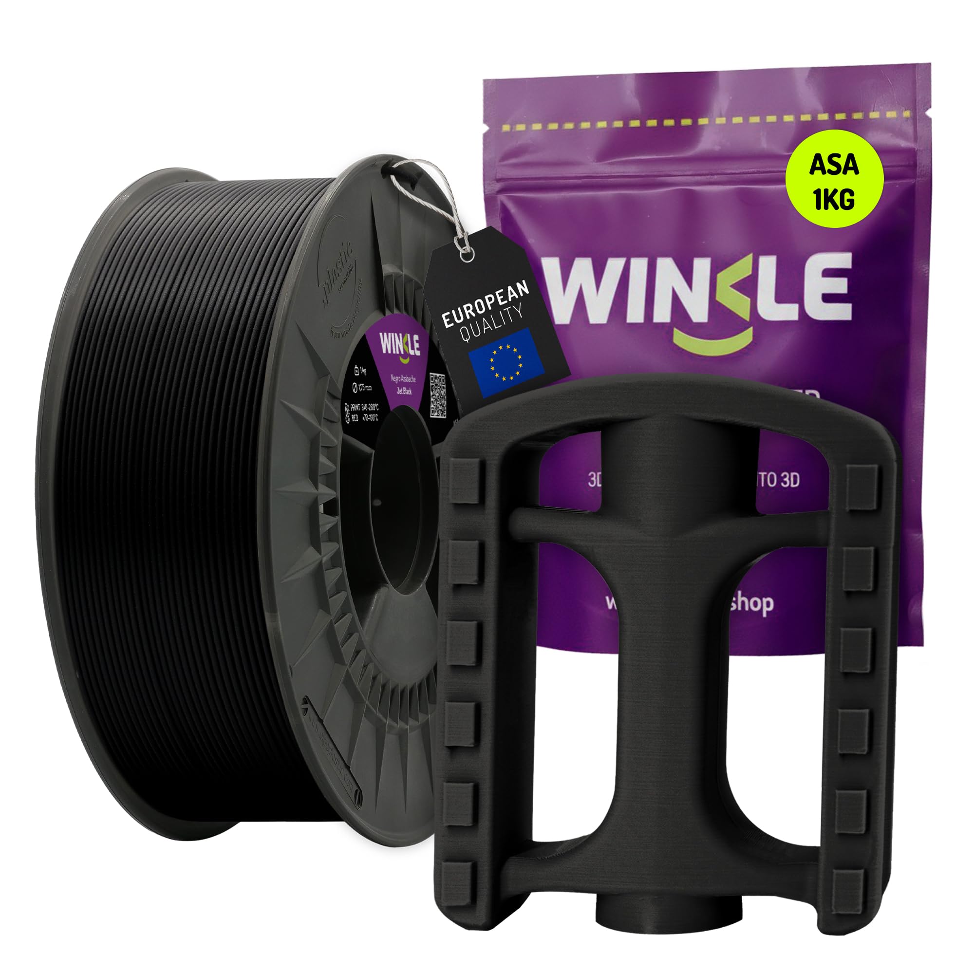 WINKLE Czarny Filament ASA Azabache do Drukarki 3D | 1,75 mm 1 kg | Kompatybilny z Większością Drukarek 3D | Dokładność Wymiarowa | Wytrzymały | Cewka 1kg