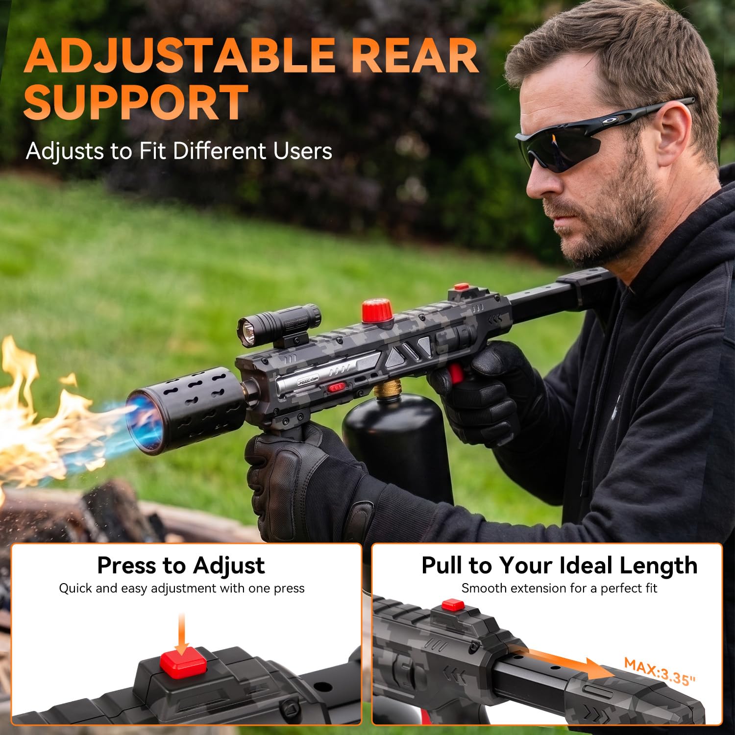 Pistolet torche au propane avec allumage à l'arc, design amovible et flamme réglable, torche de cuisine robuste pour barbecue, démarrage du feu, camping, soudure et désherbage (réservoir non