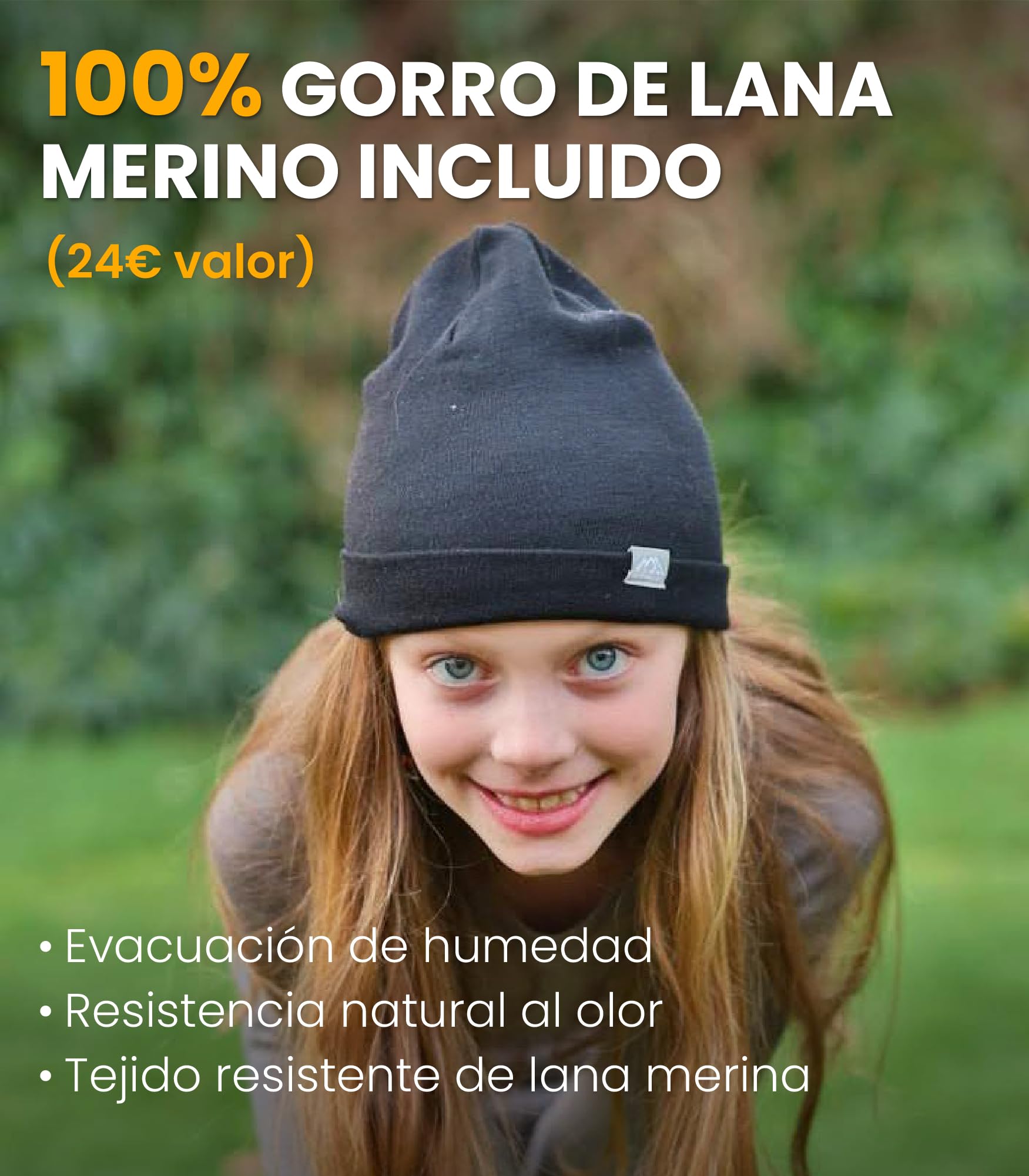 Merino.tech Conjunto Lana Merino Niños - Ropa Térmica Camisa Pantalones Gorro