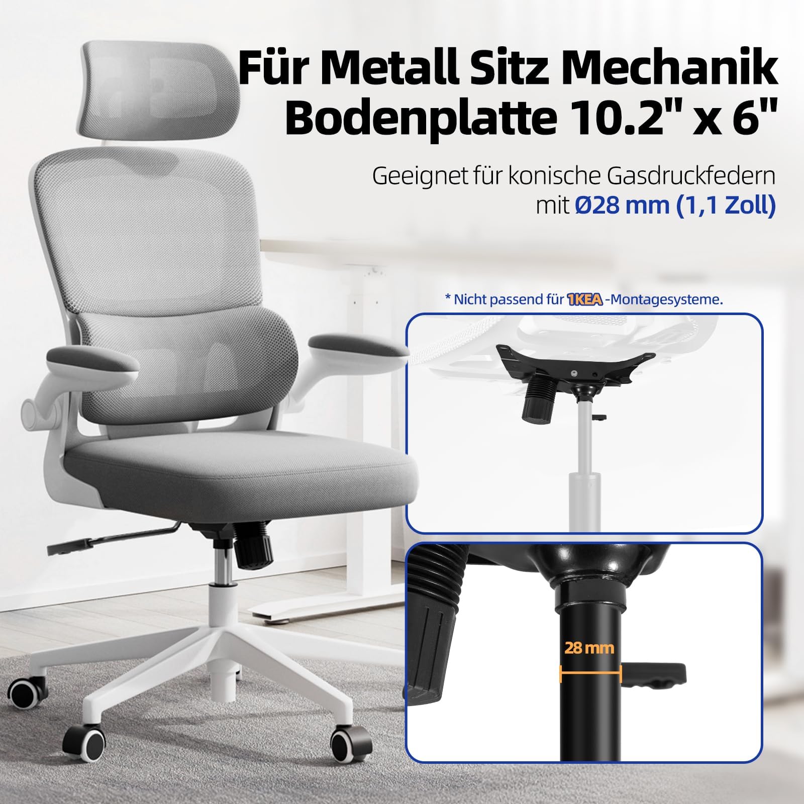 Sytopia Mécanisme de siège en métal pour chaise de bureau, plaque de base de 500 lbs avec trous de 15,2 x 25,4 cm, fonction bascule et réglage de la hauteur, remplacement universel Tilt & Lock pour