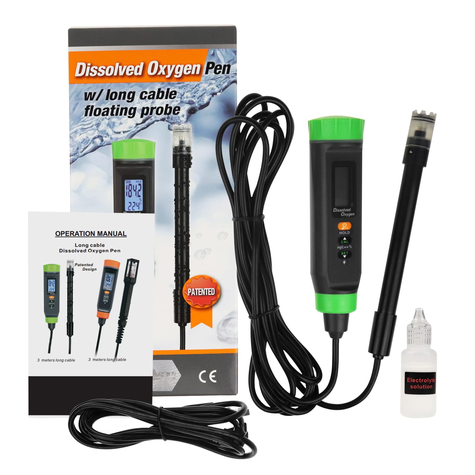 Dissolved Oxygen Meter with ATC Portable DO Meter with Long Cable, Dissolved Oxygen Test Kit Tester with Self Floating Probe Electrode - Image 3