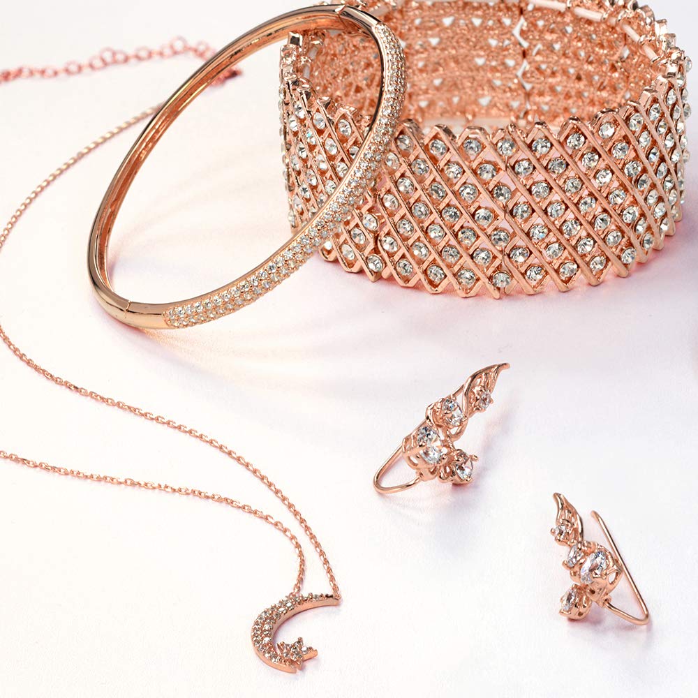 Orecchini arrampicanti a spirale alla moda per donne e adolescenti con zirconi rotondi, placcati in oro rosa, argento sterling .925