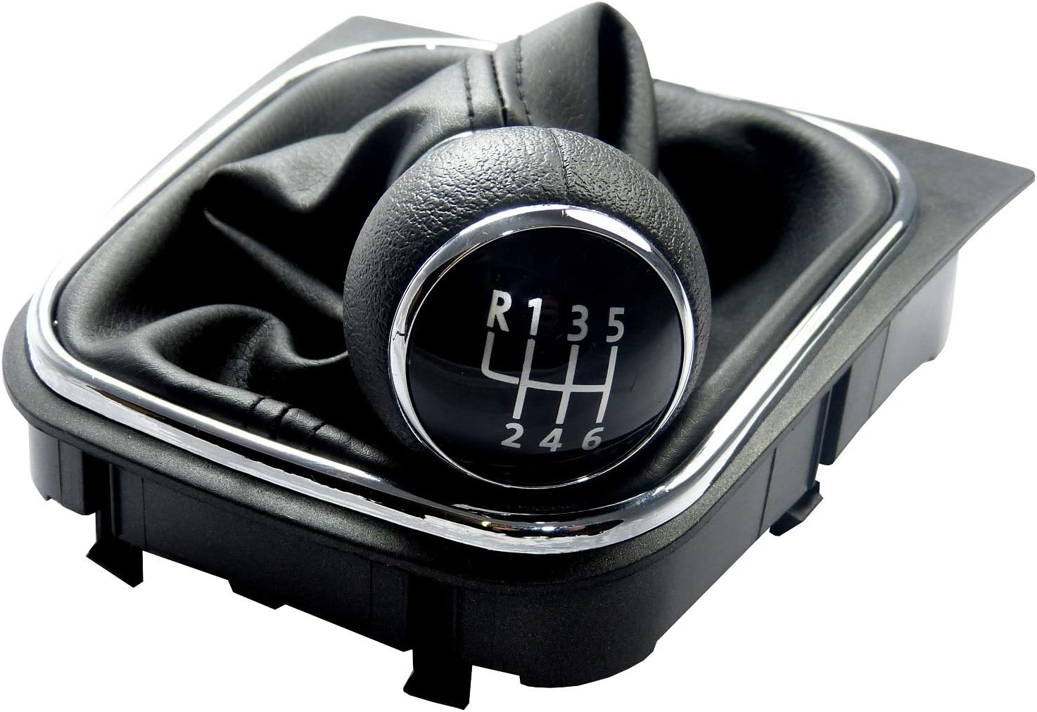 L & P Car Design Black 6-Speed Gear Shift Knob & Gaiter Set for VW Golf 5/6, Jetta V/VI, EOS, Scirocco 3 - Plastic/Rubber Knob, Faux Leather Gaiter, Black