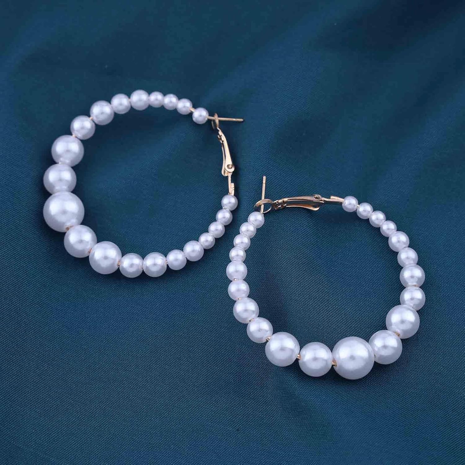 Vintage Pearl Hoop Drop Earrings Pearl Hoop Dangle Earrings Boho Pearl Earrings Circular Pearl Stud Earrings Jewelry for Women - Image 6