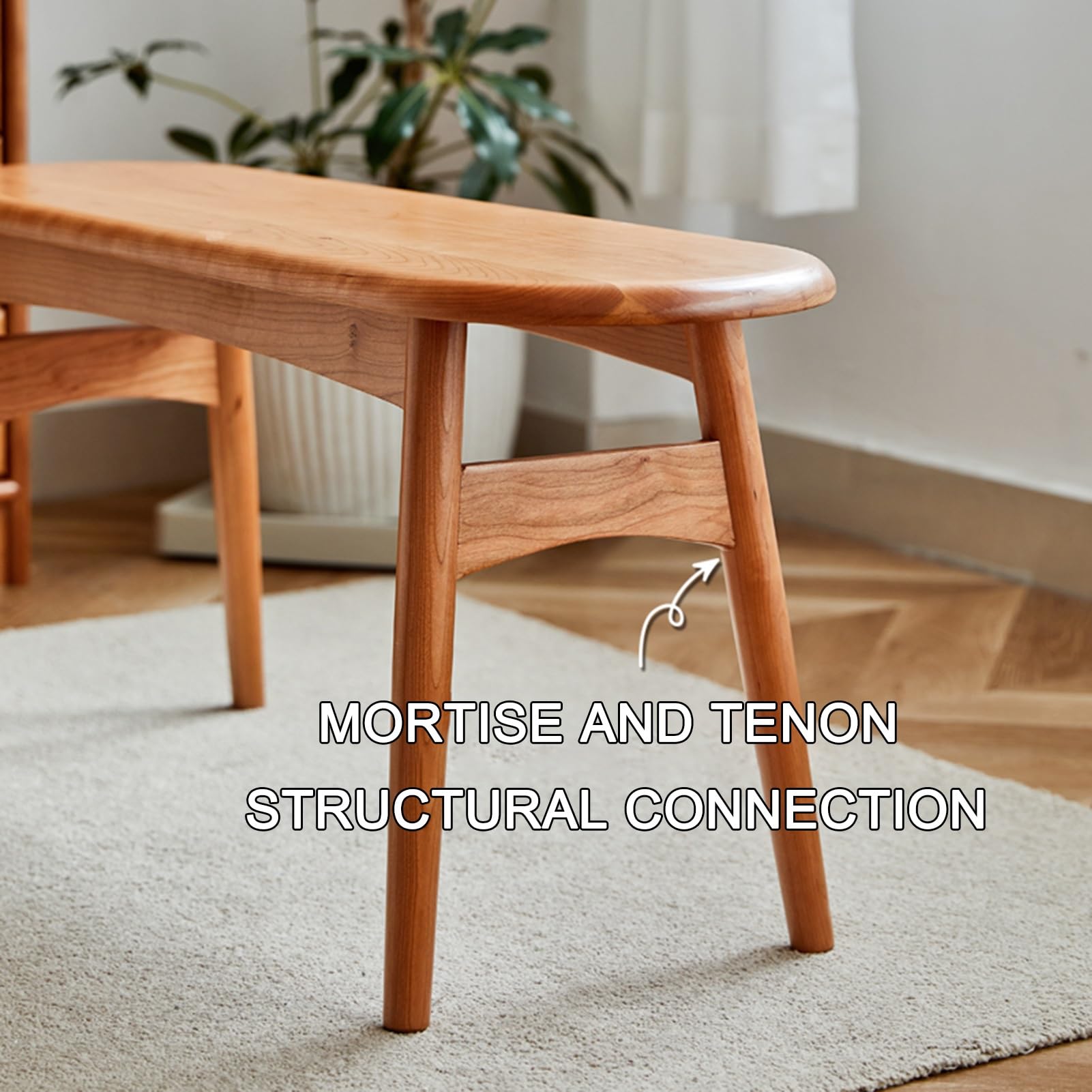 Condition photo showing New/Like New for wooden dining bench, kitchen bench with rounded corner, entryway shoe rack bench, vintage rustic farmhouse style bench seat, modern end of bed bench for bedroom living room hallway(wood color,100cm/39