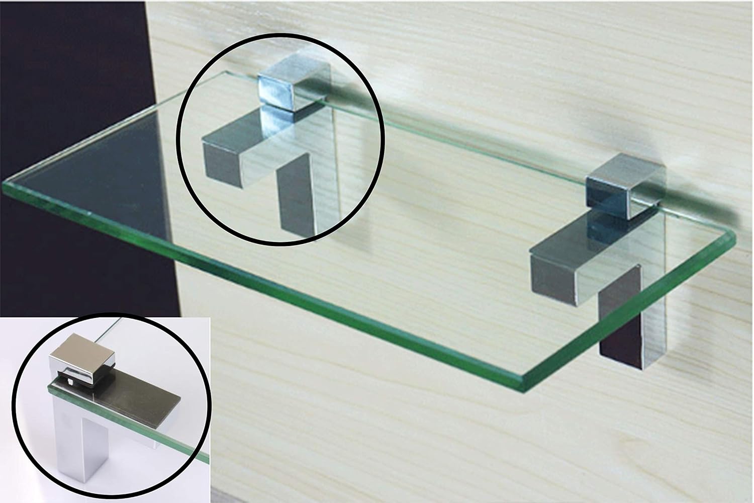 Adjustable Wood/Glass Shelf Bracket, Tiberham Zinc Alloy Polished Chrome Shelf Support Clamp Corner Brace for 3-30mm Thickness Shelf, Wall Mounted Glass Support Clip Wood Holder (Pack of 2)