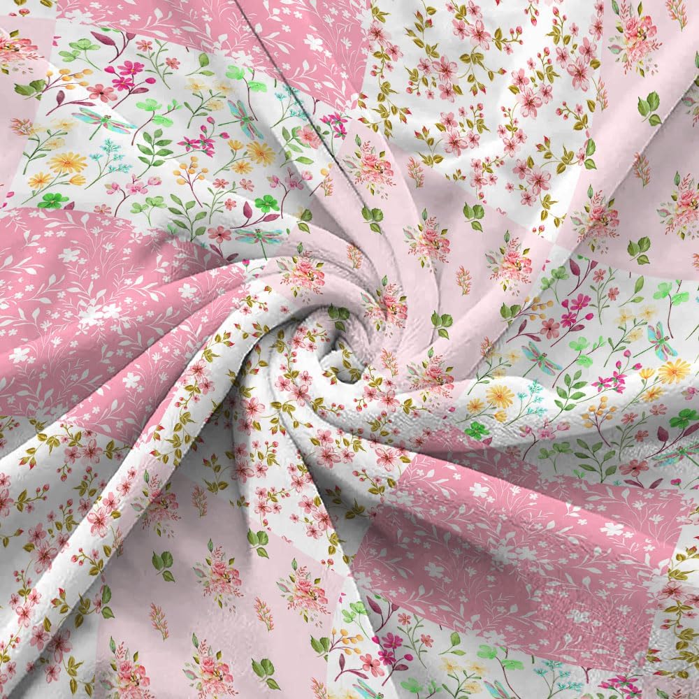 Floral Blankets Pink Floral Patchwork Blanket, Botanical Flowers Throw Blanket, Soft, Flannel, Warm, Flowers Bed Blankets All Season for Couch Bedroom Living Room 50X60 Inch - Image 6