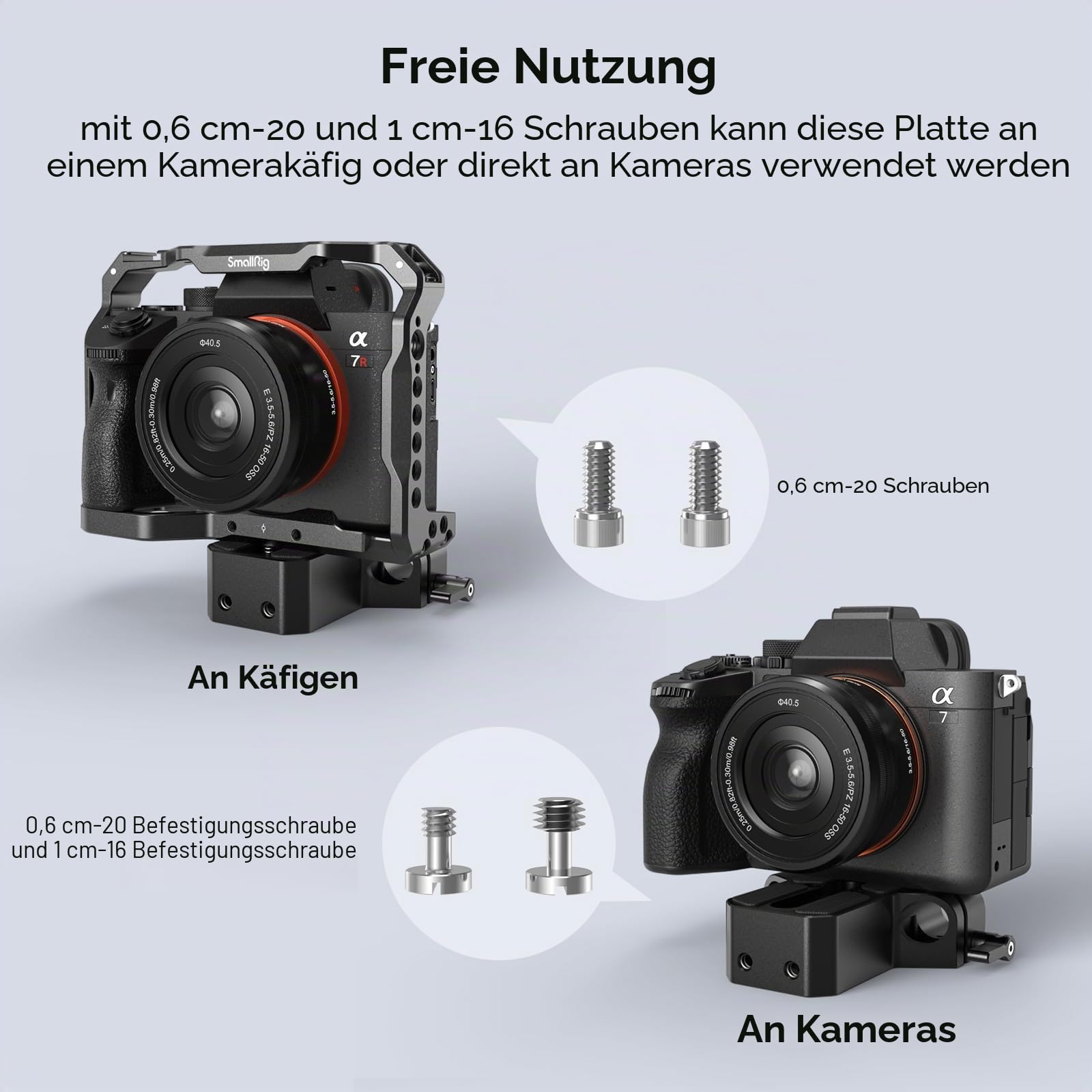 SMALLRIG Kamera-Grundplatte mit Stangenschienenklemme, Grundplatte für Sony A6500 A6600 A6300, für Panasonic GH5 GH6, für Sony A7-Serie, für Canon R5 R6, beide für Kameras und Käfige - 1674