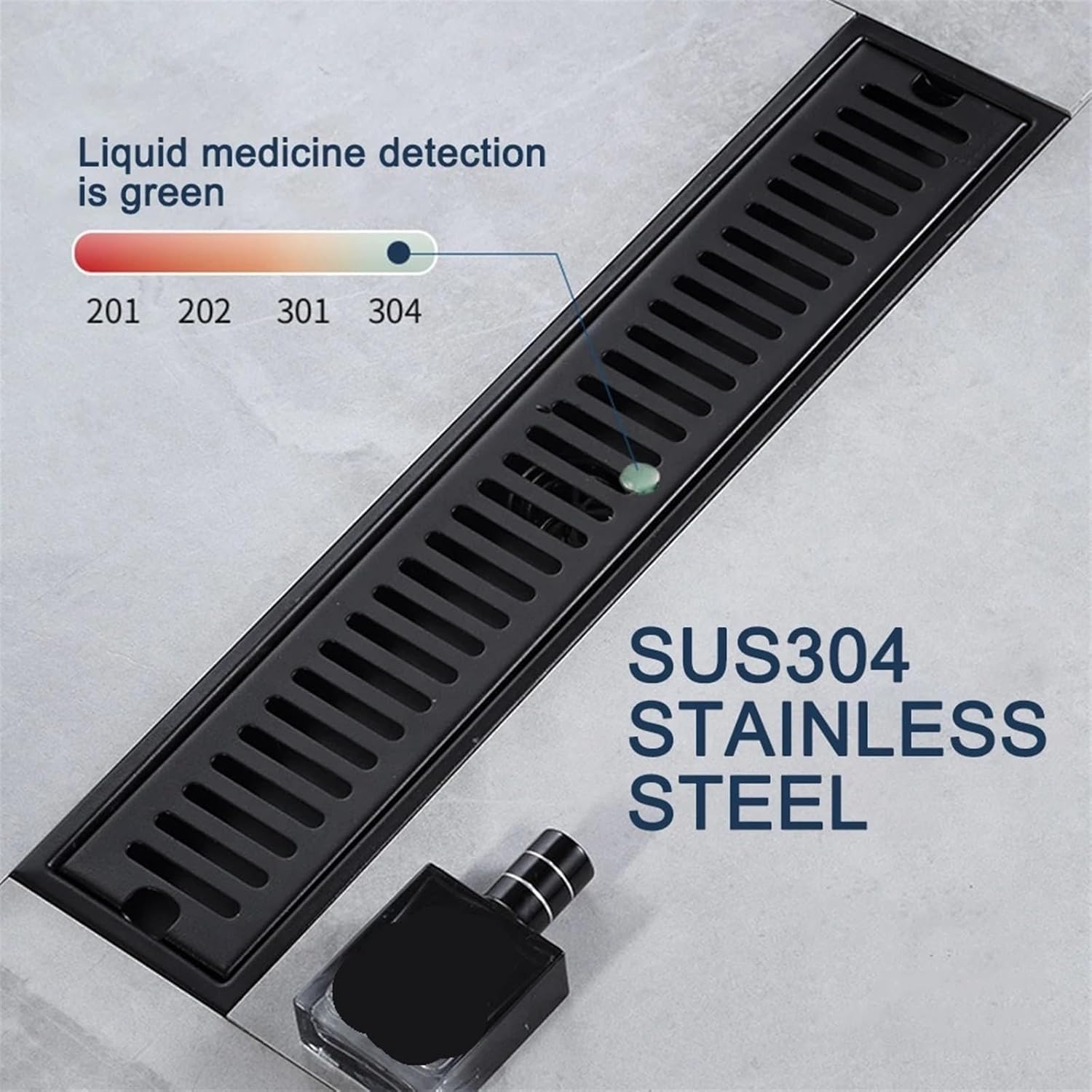 Black 20-100cm Side/mid Outlet Shower Drain Stainless Steel Bathroom Floor Drainage Linear Waste Filter Accessories 1Pcs(40x10cm Mid)