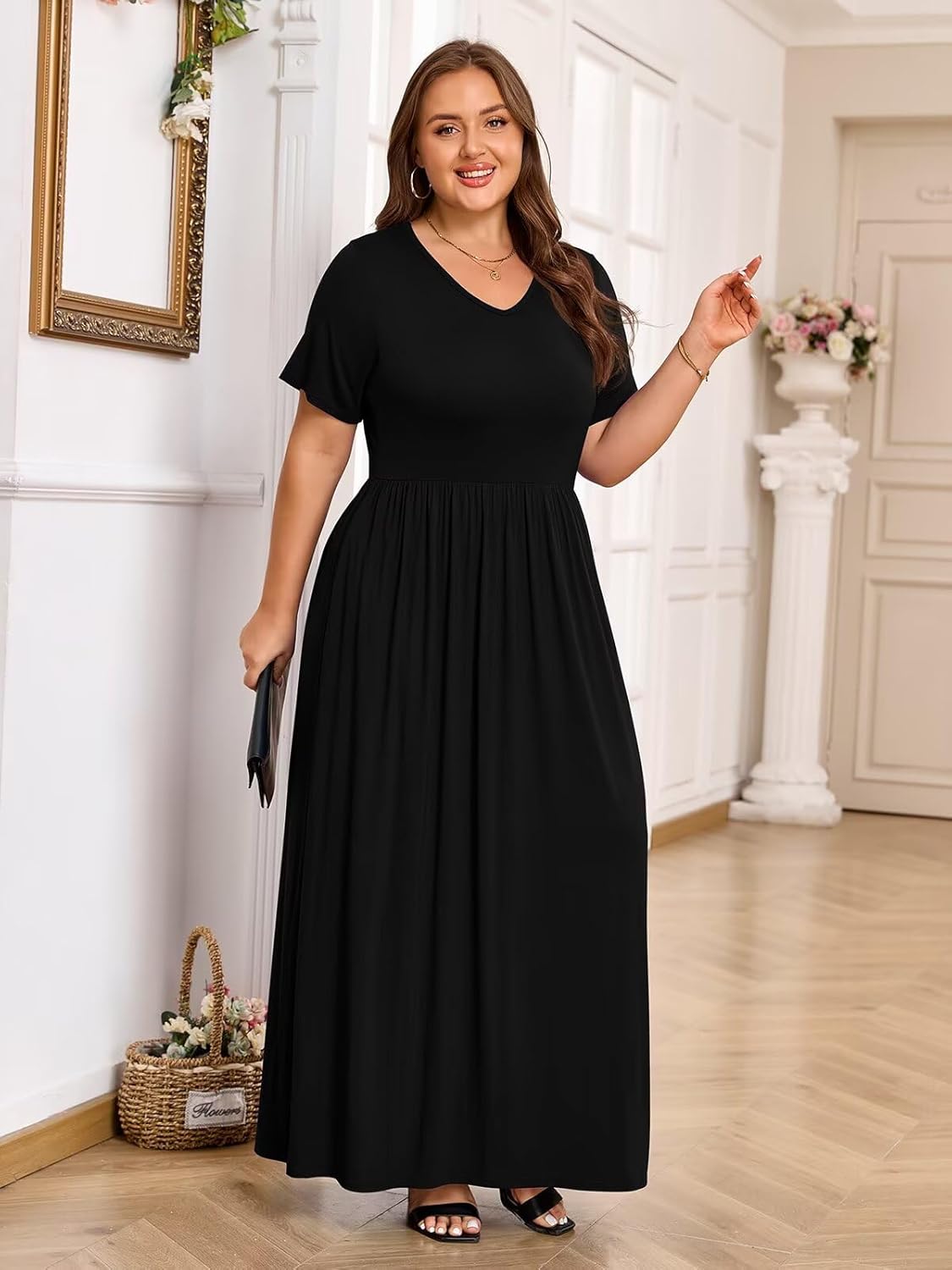 BELAROI Womens Plus Size Maxi Dress Summer V Neck Short Sleeve Long Dresses Pockets Beach Coverup Loose Casual - Image 6